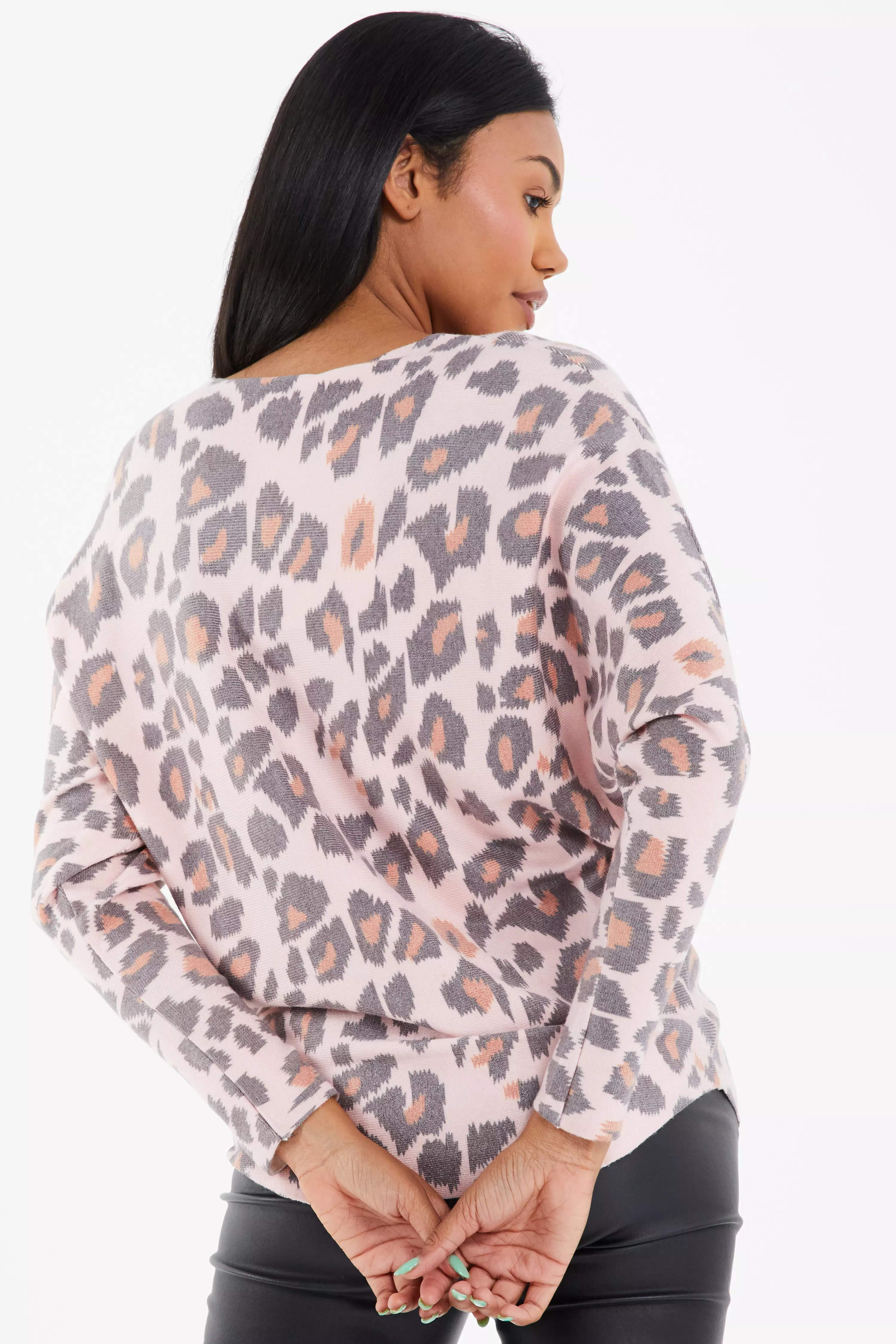 Pink Animal Print Light Knit Jumper