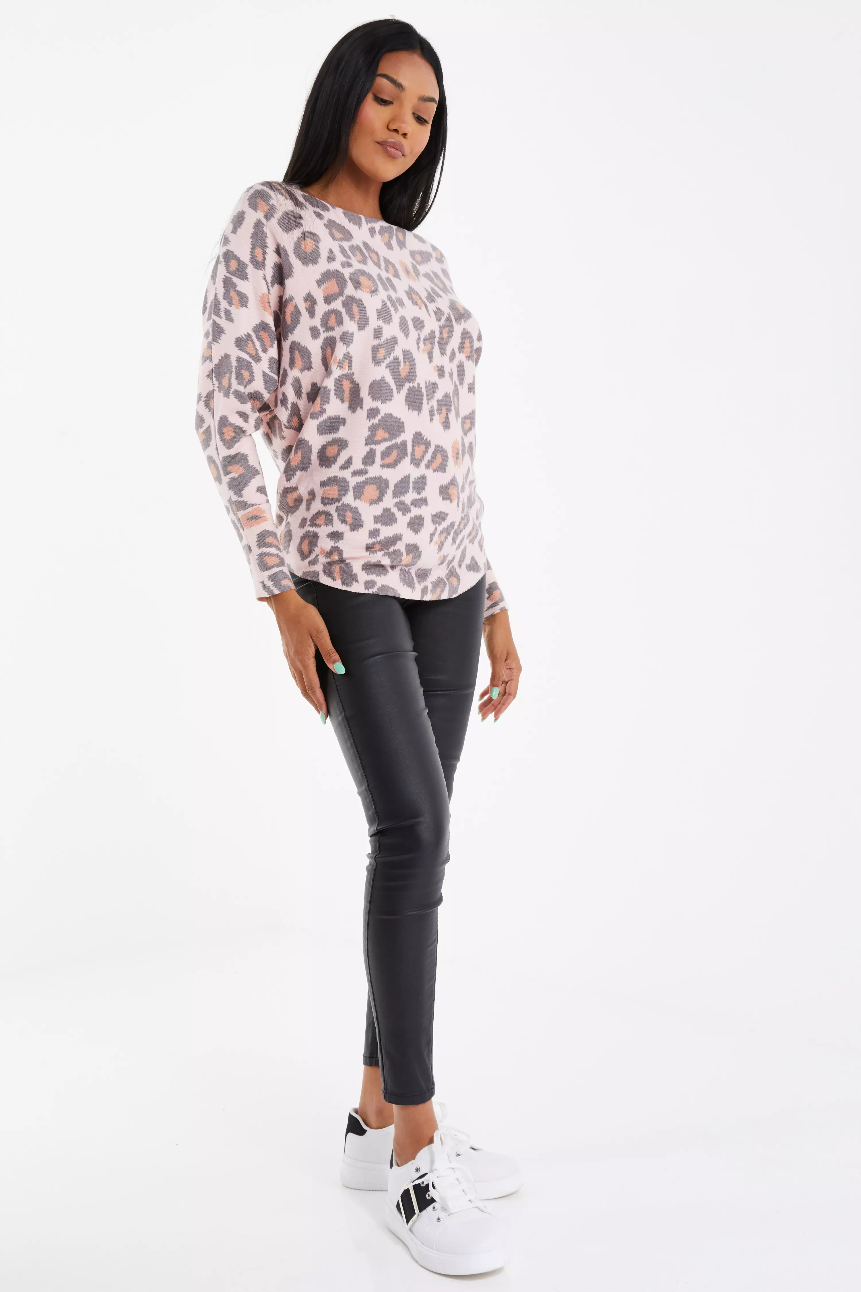 Pink Animal Print Light Knit Jumper