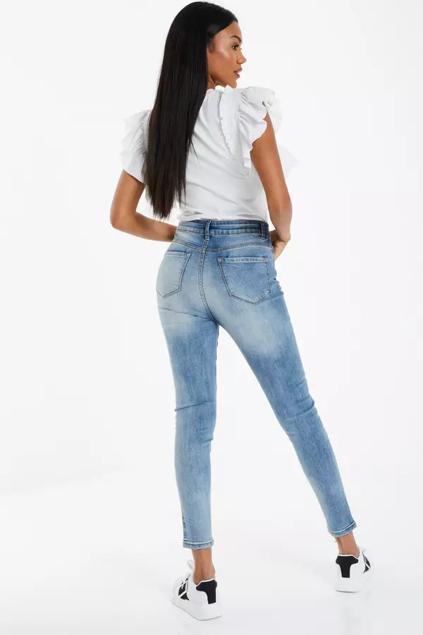 Blue Stretch Denim Ripped Skinny Jeans