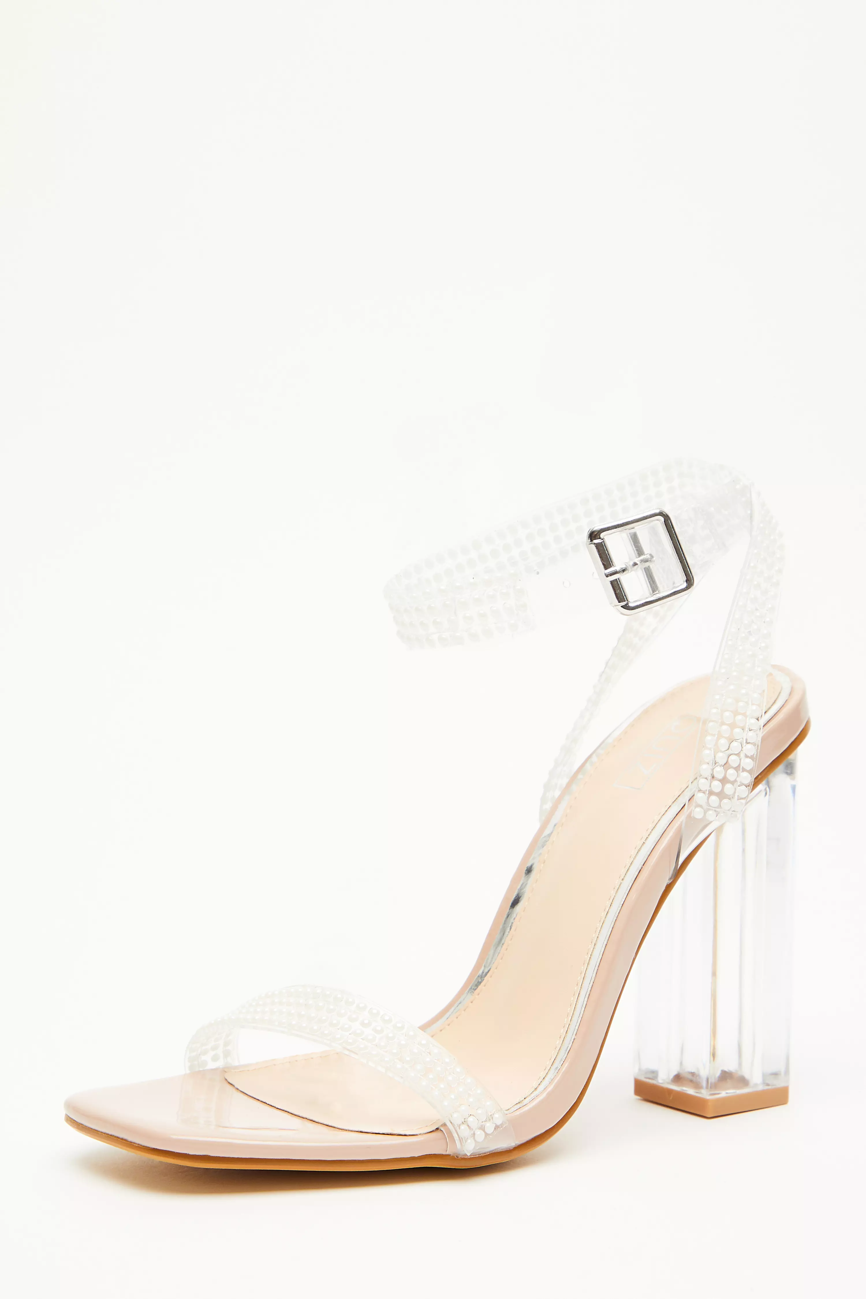 Silver Pearl Clear Heeled Sandals