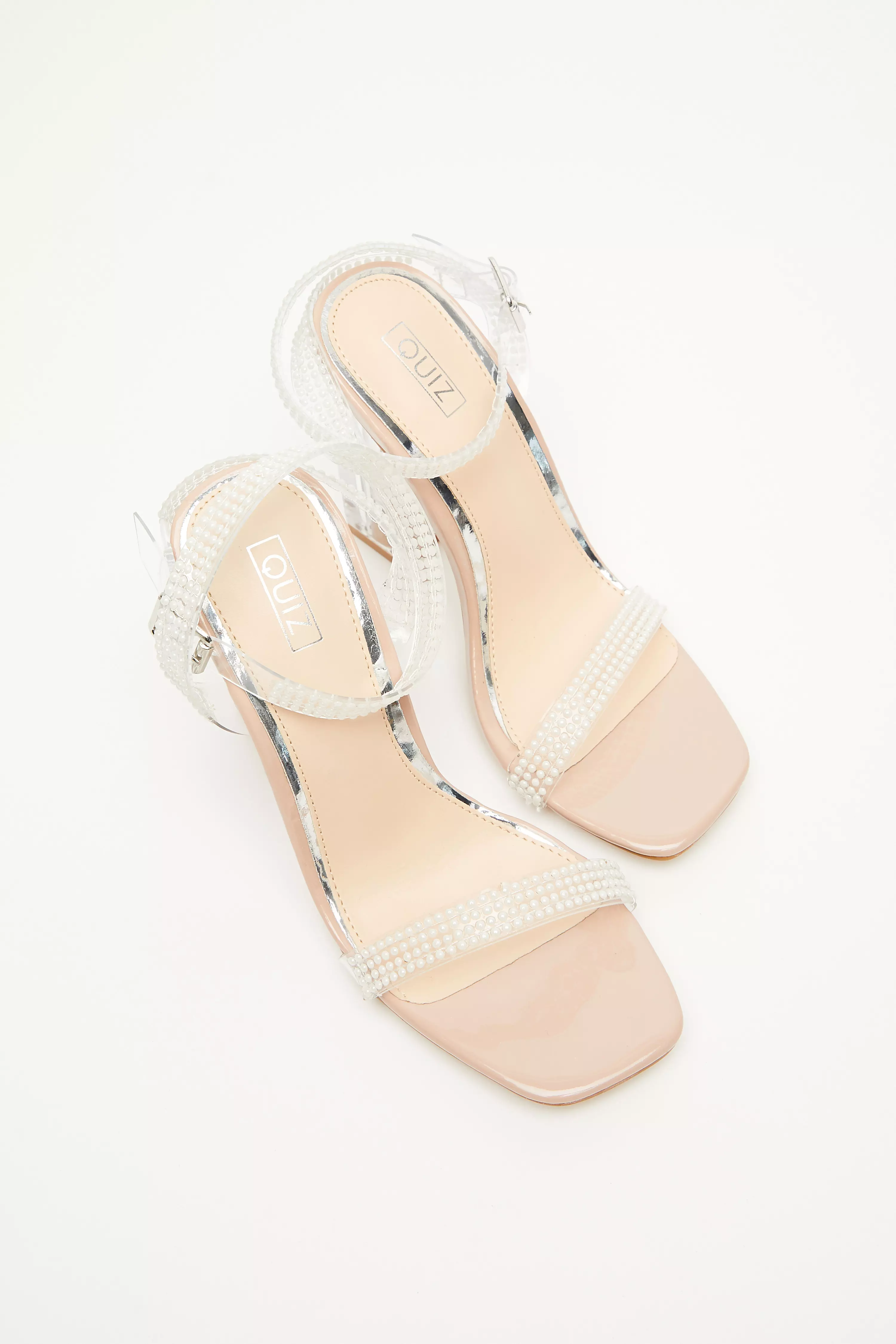 Silver Pearl Clear Heeled Sandals