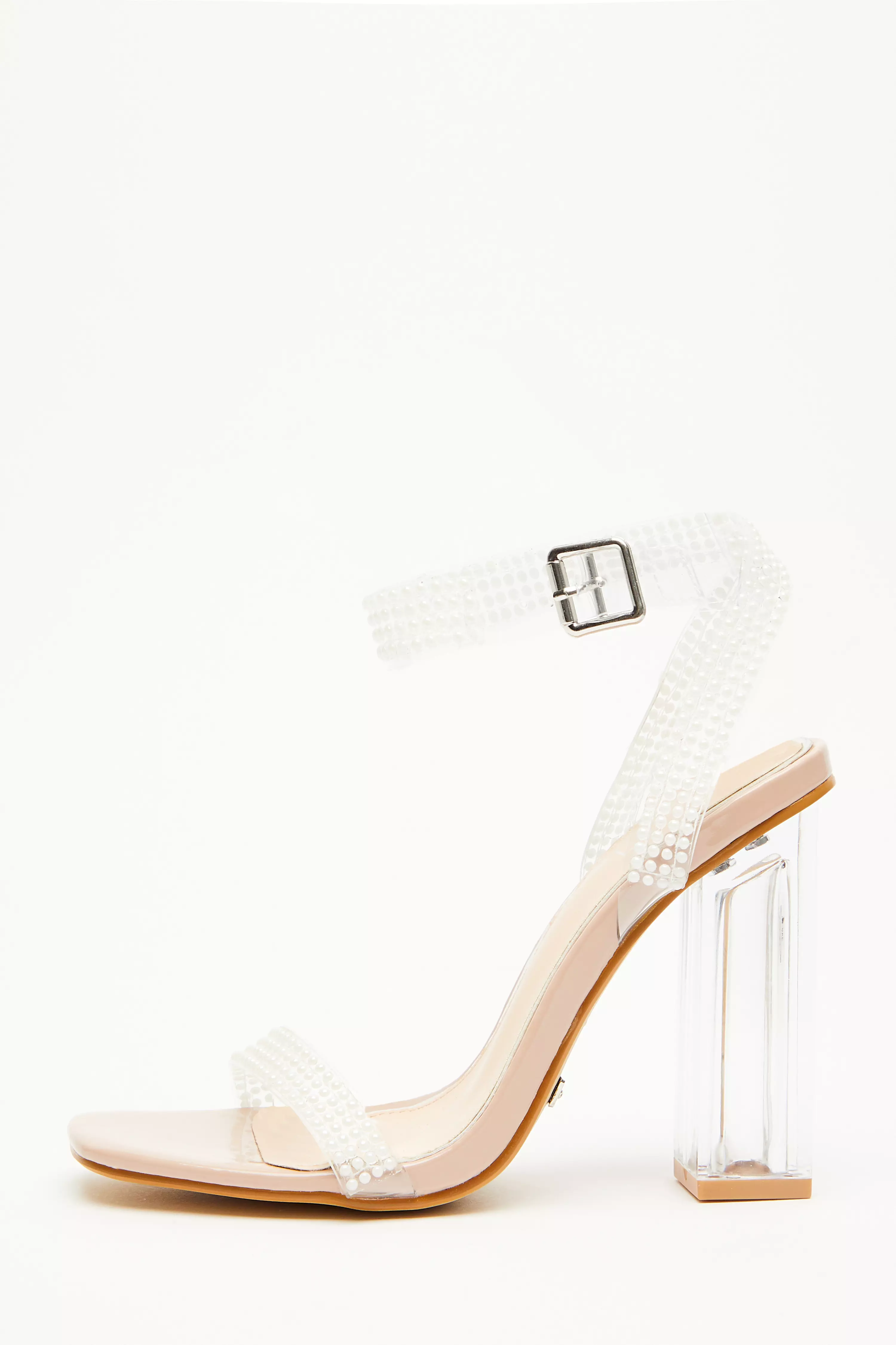 Silver Pearl Clear Heeled Sandals