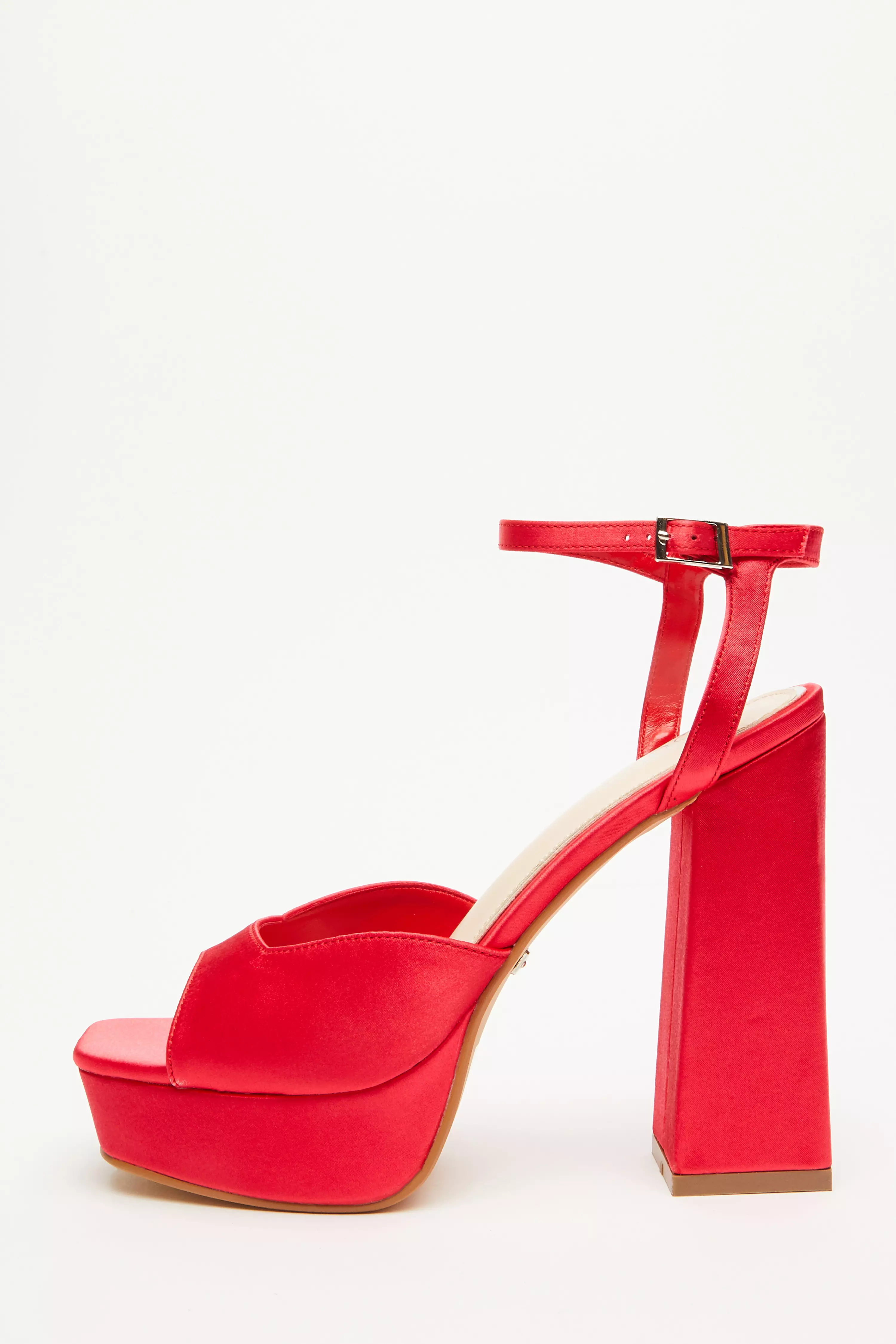 Red Satin Platform Heeled Sandals