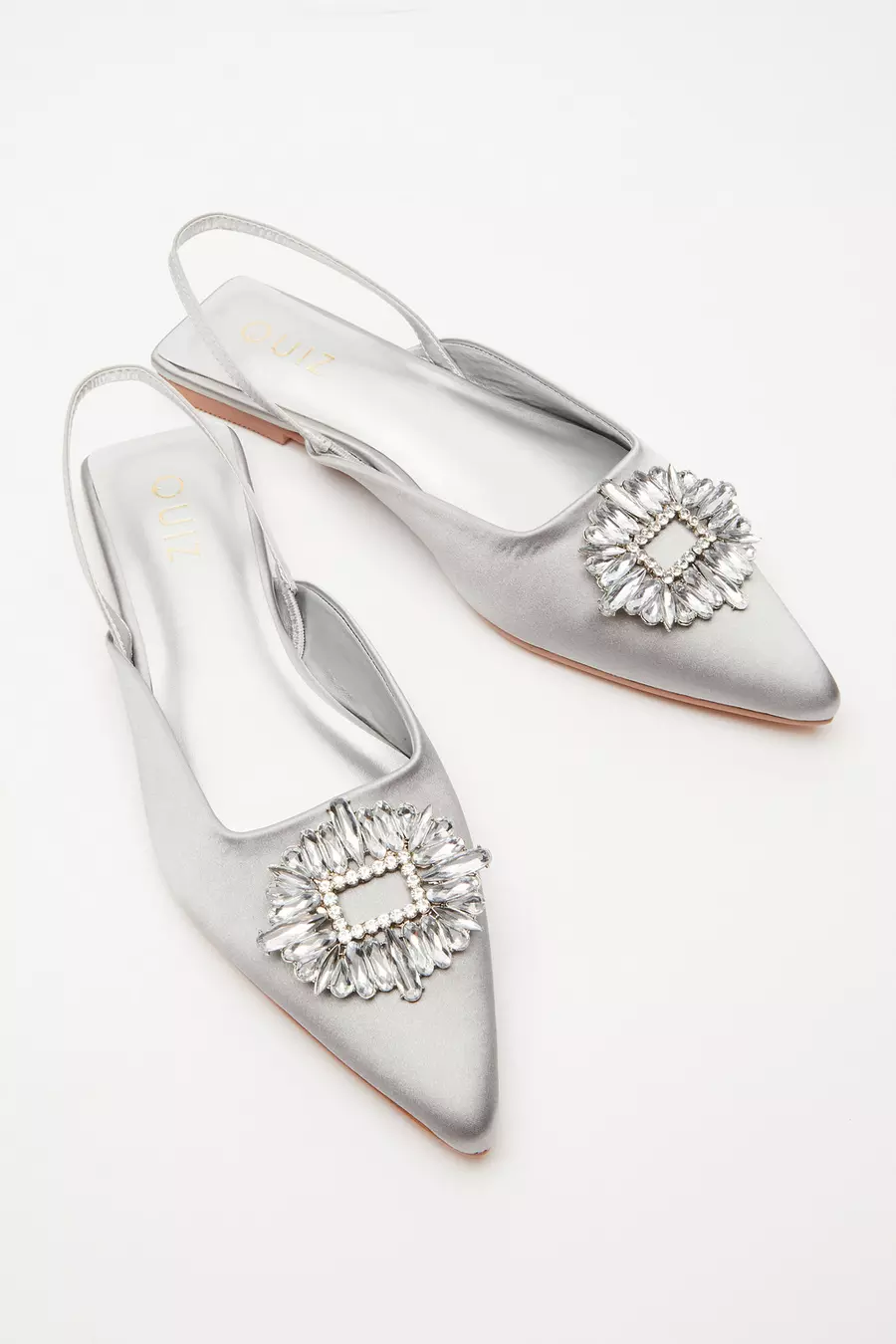 Silver satin pumps on sale