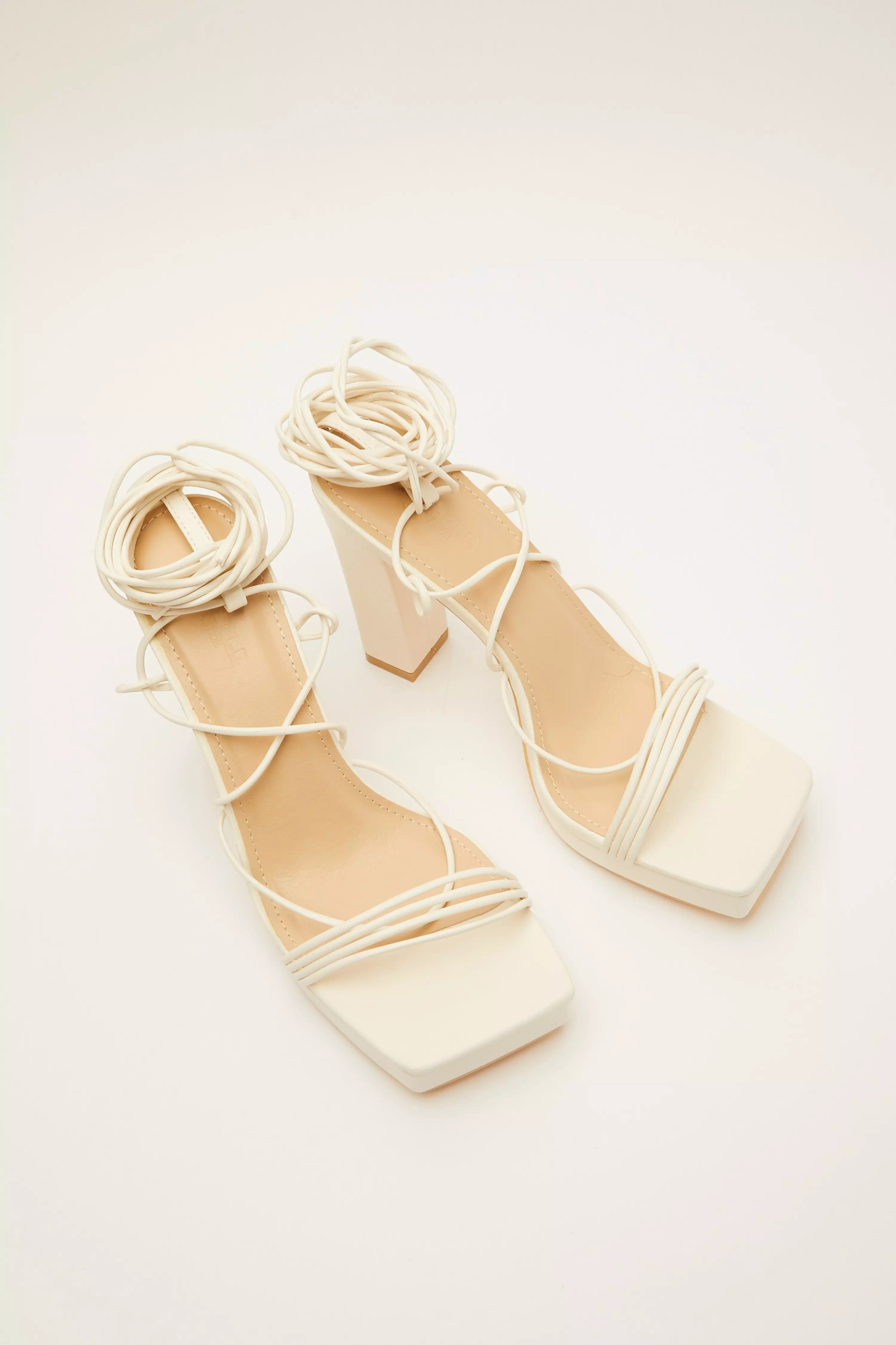 White Ankle Tie Platform Heeled Sandals