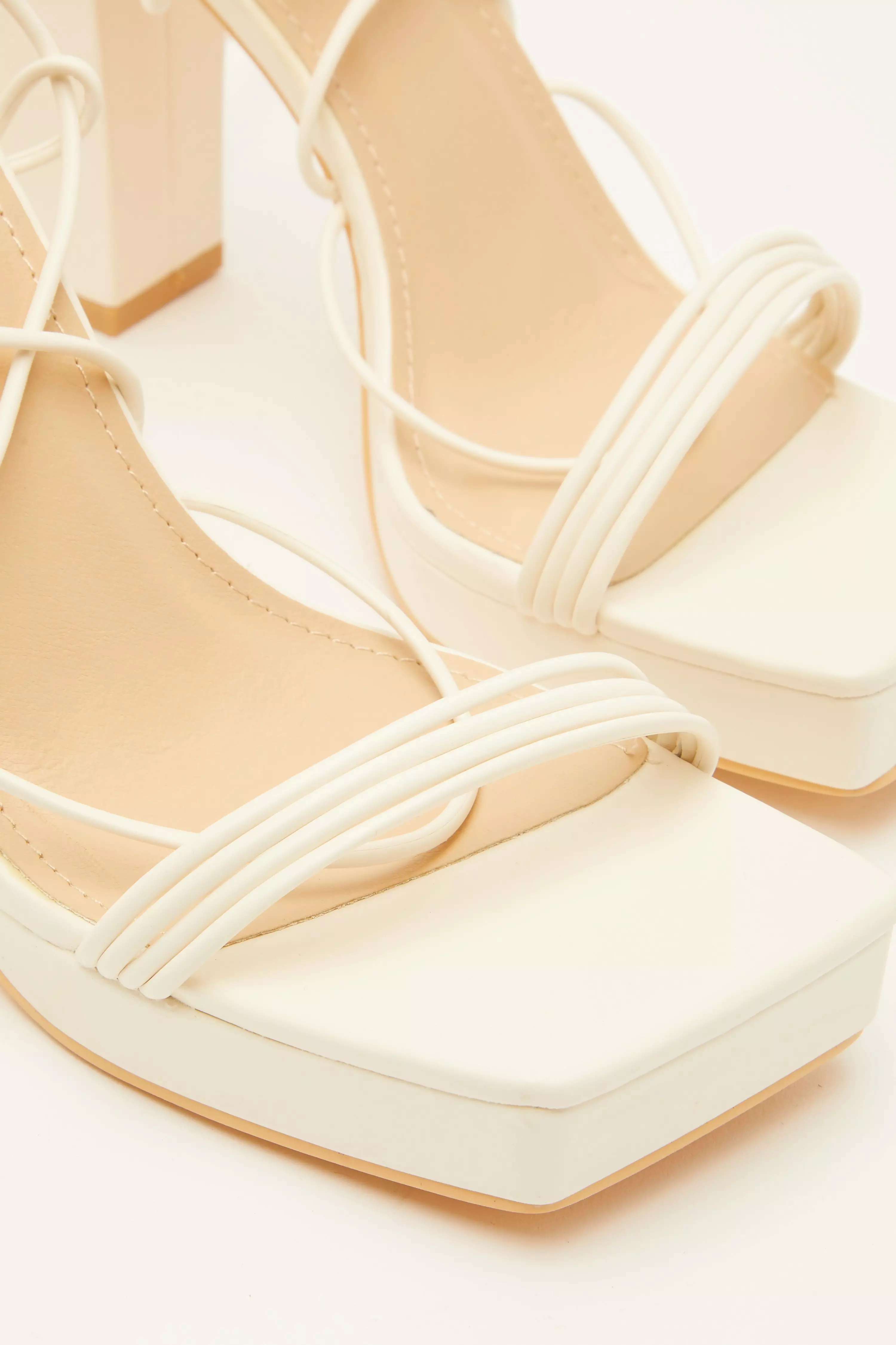 White Ankle Tie Platform Heeled Sandals