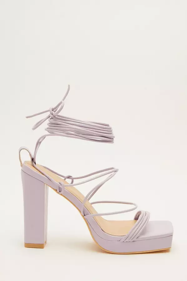 Lilac Ankle Tie Platform Heeled Sandals