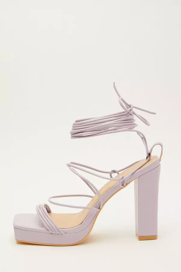 Lilac Ankle Tie Platform Heeled Sandals