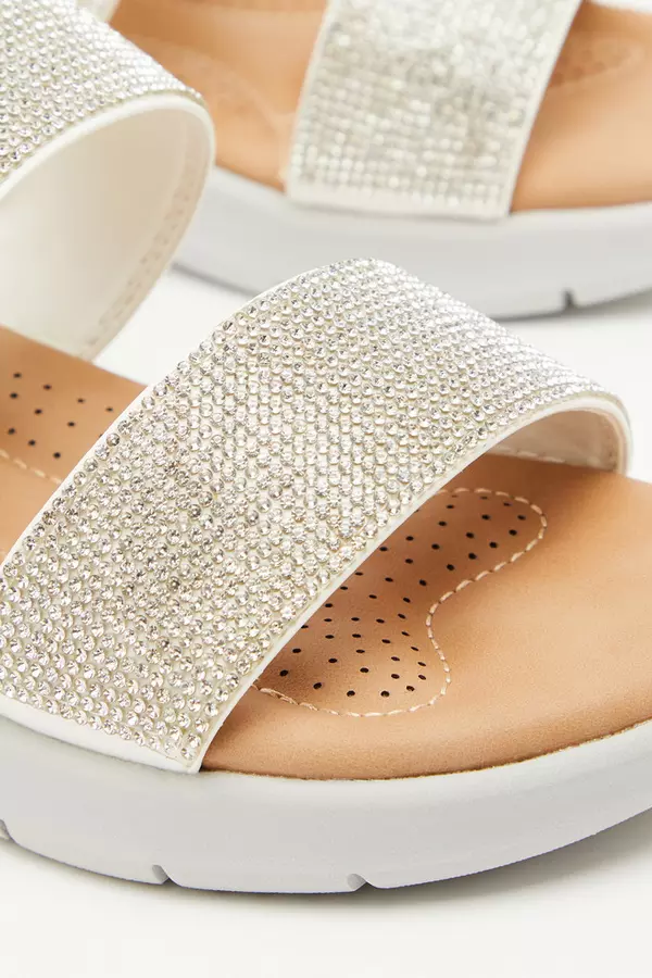Wide Fit Silver Diamante Comfort Sandals