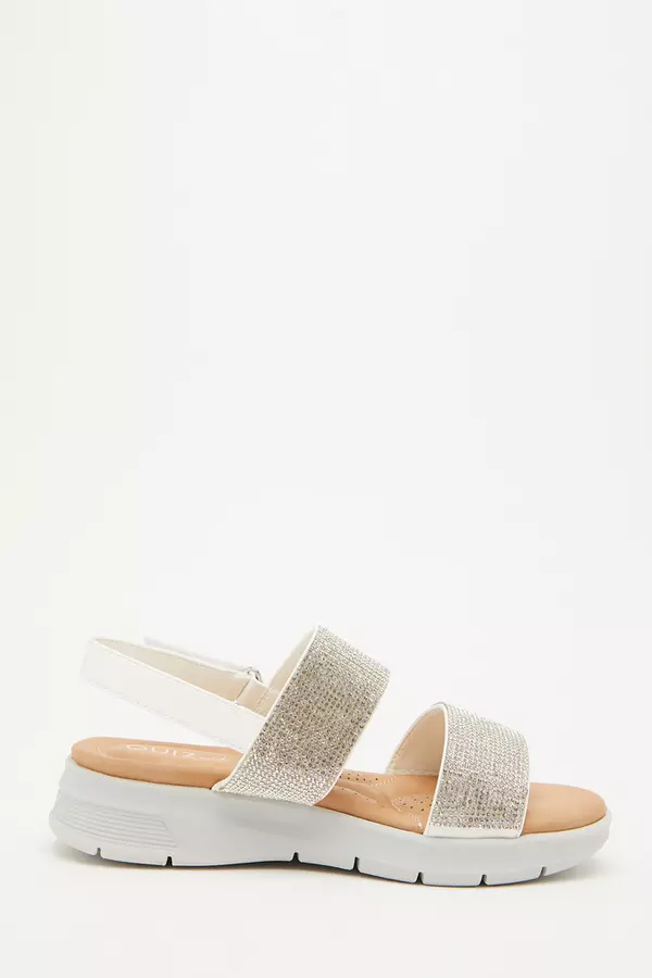 Wide Fit Silver Diamante Comfort Sandals