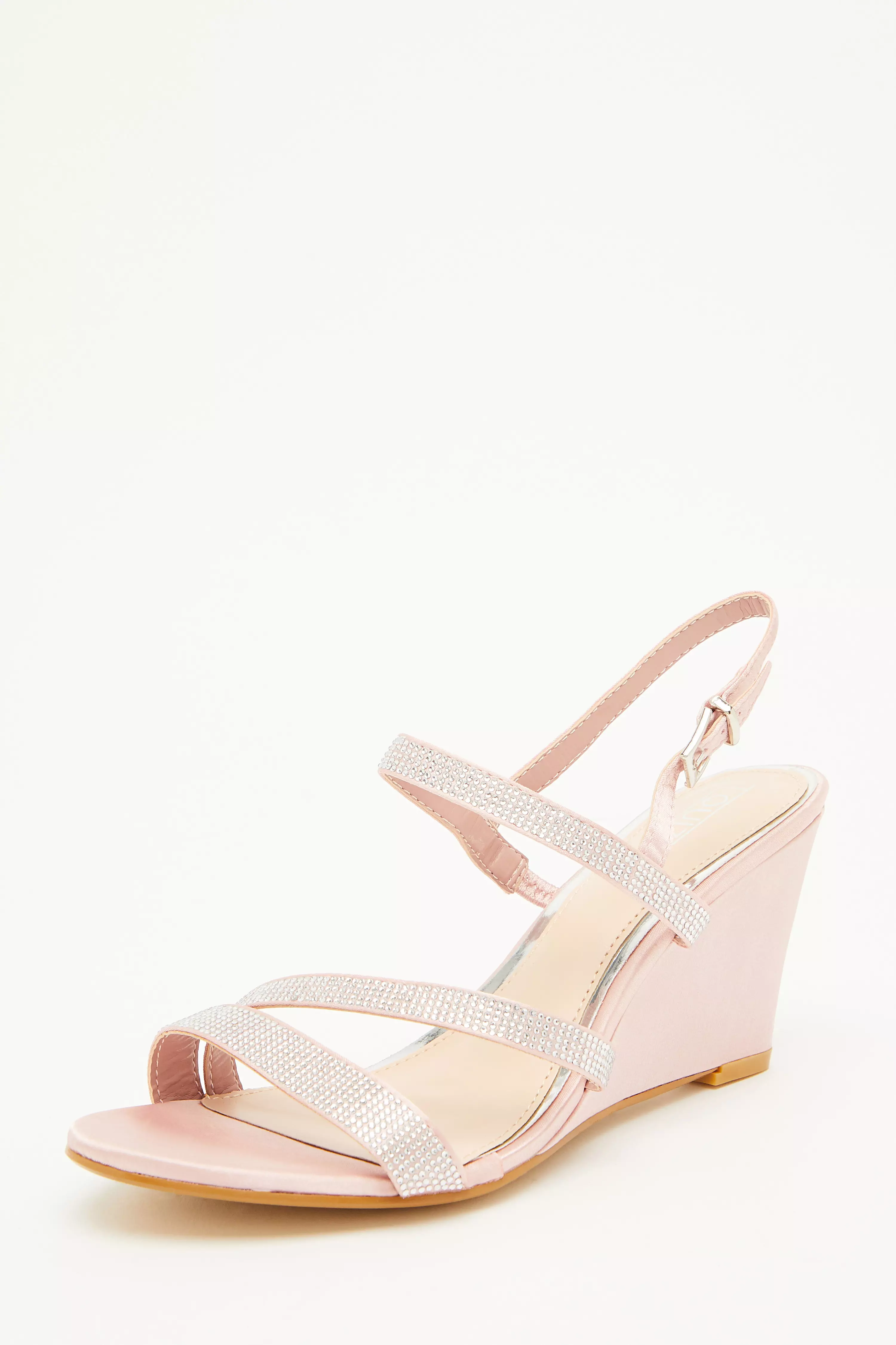 Pink Diamante Strappy Wedges