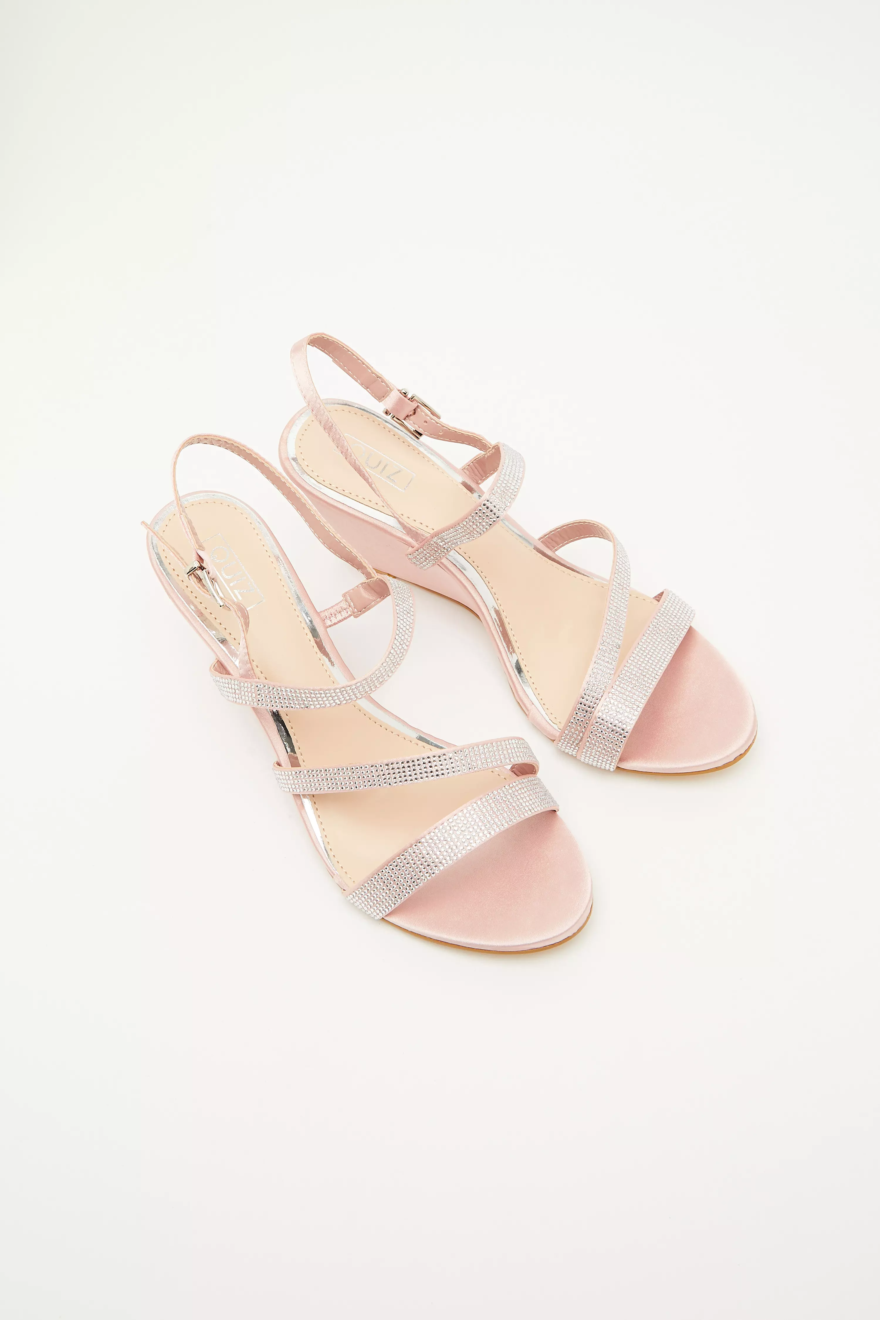 Pink Diamante Strappy Wedges