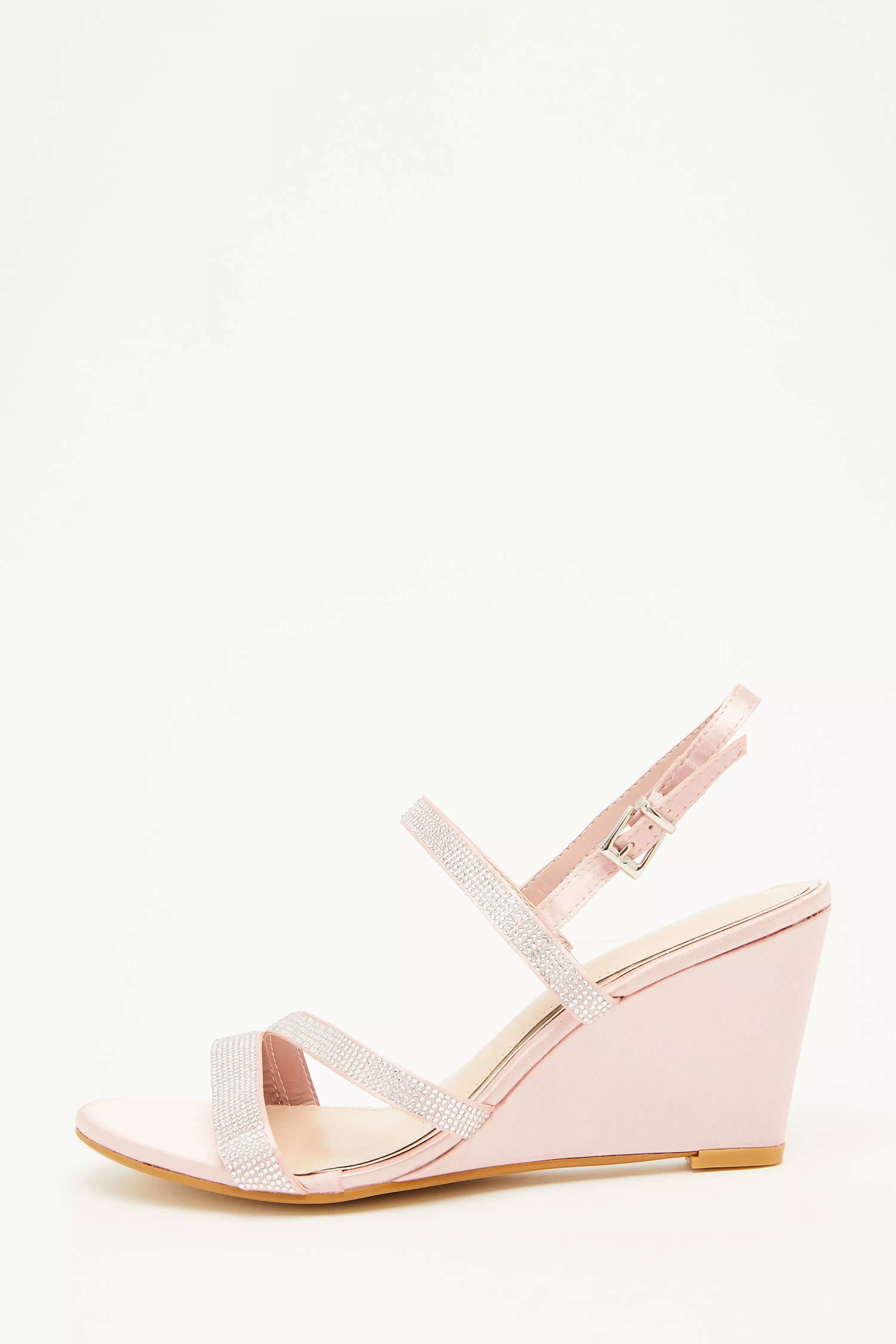 Pink Diamante Strappy Wedges