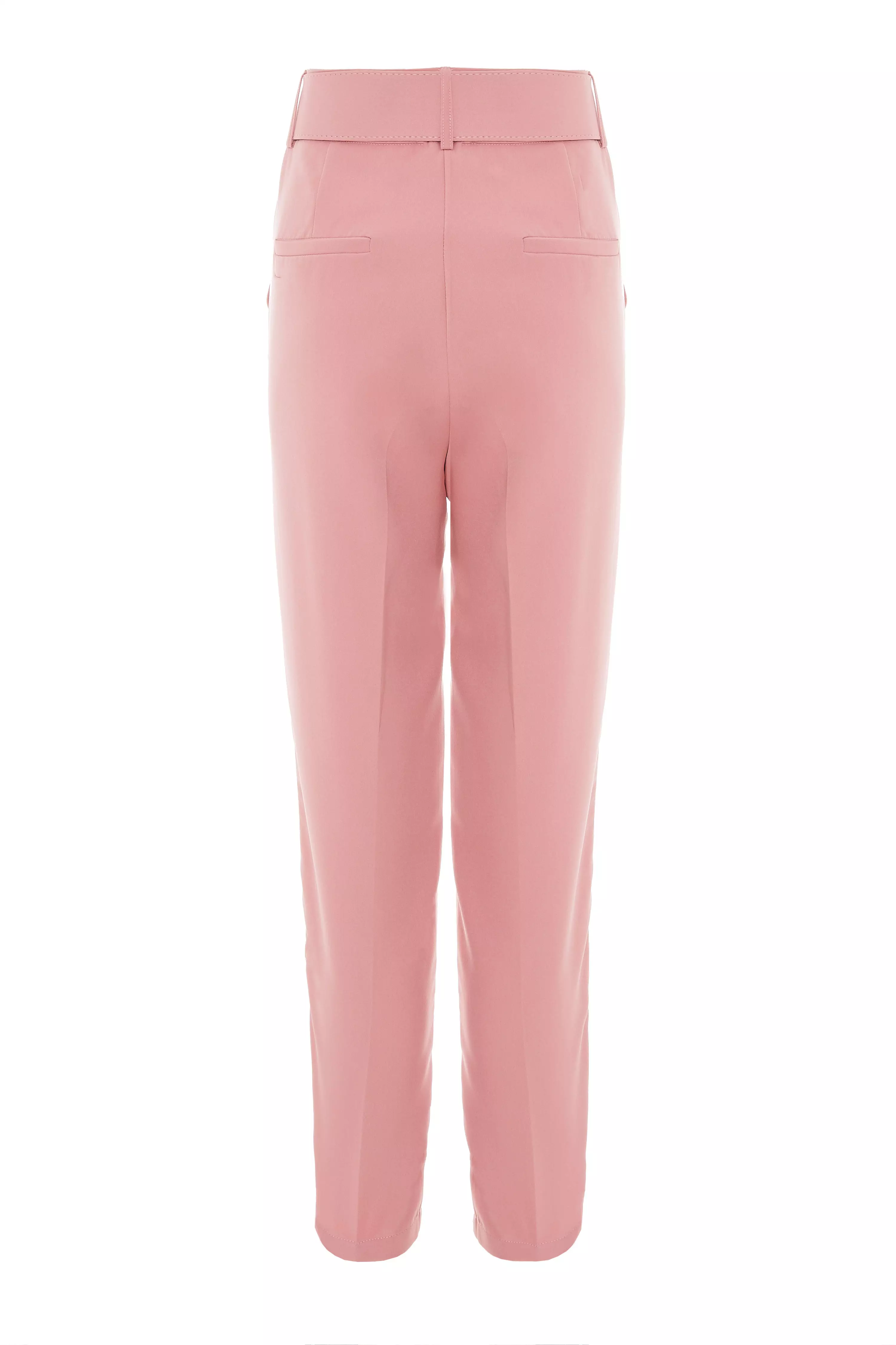 Pink Belted Tapered Trousers