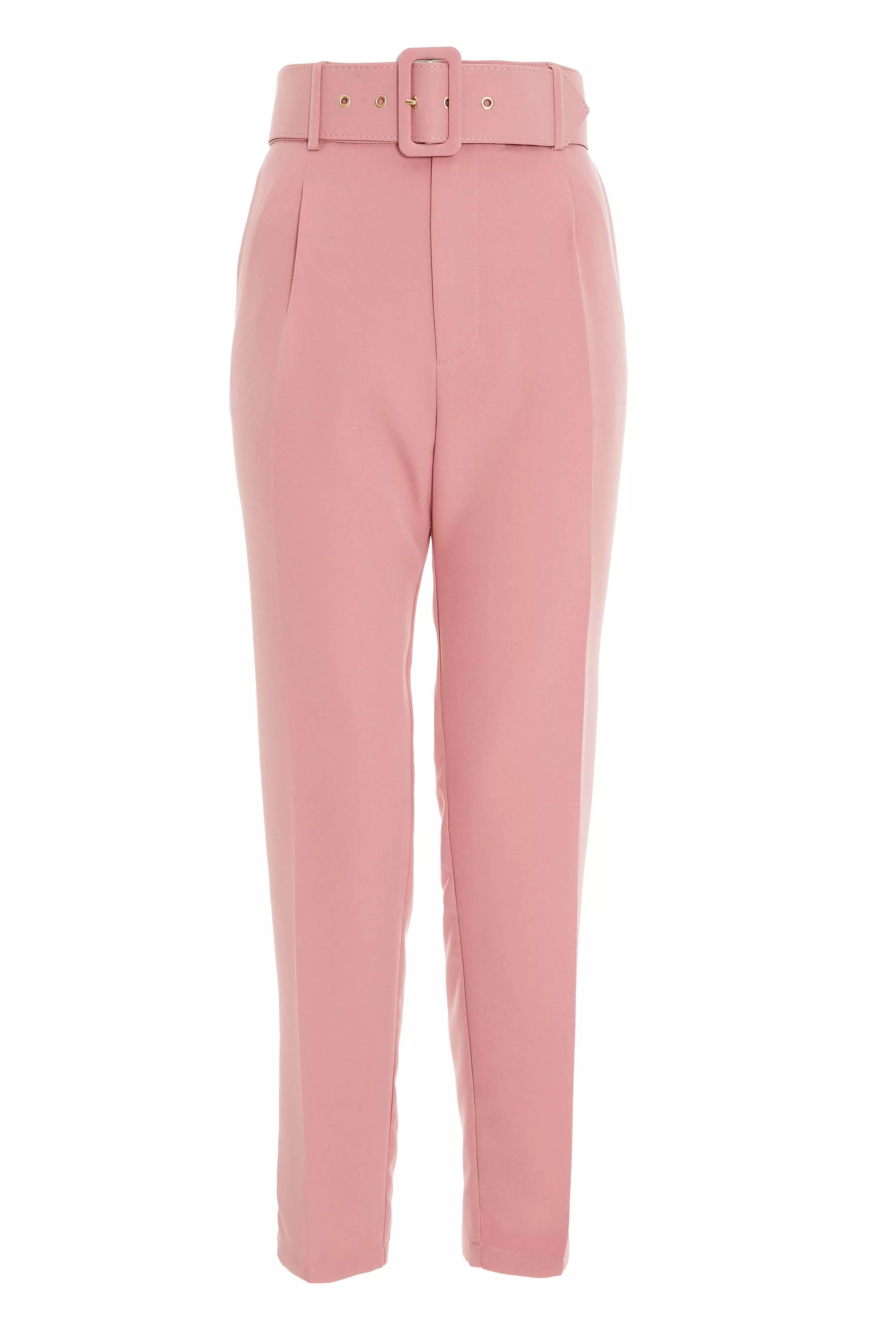 Pink Belted Tapered Trousers