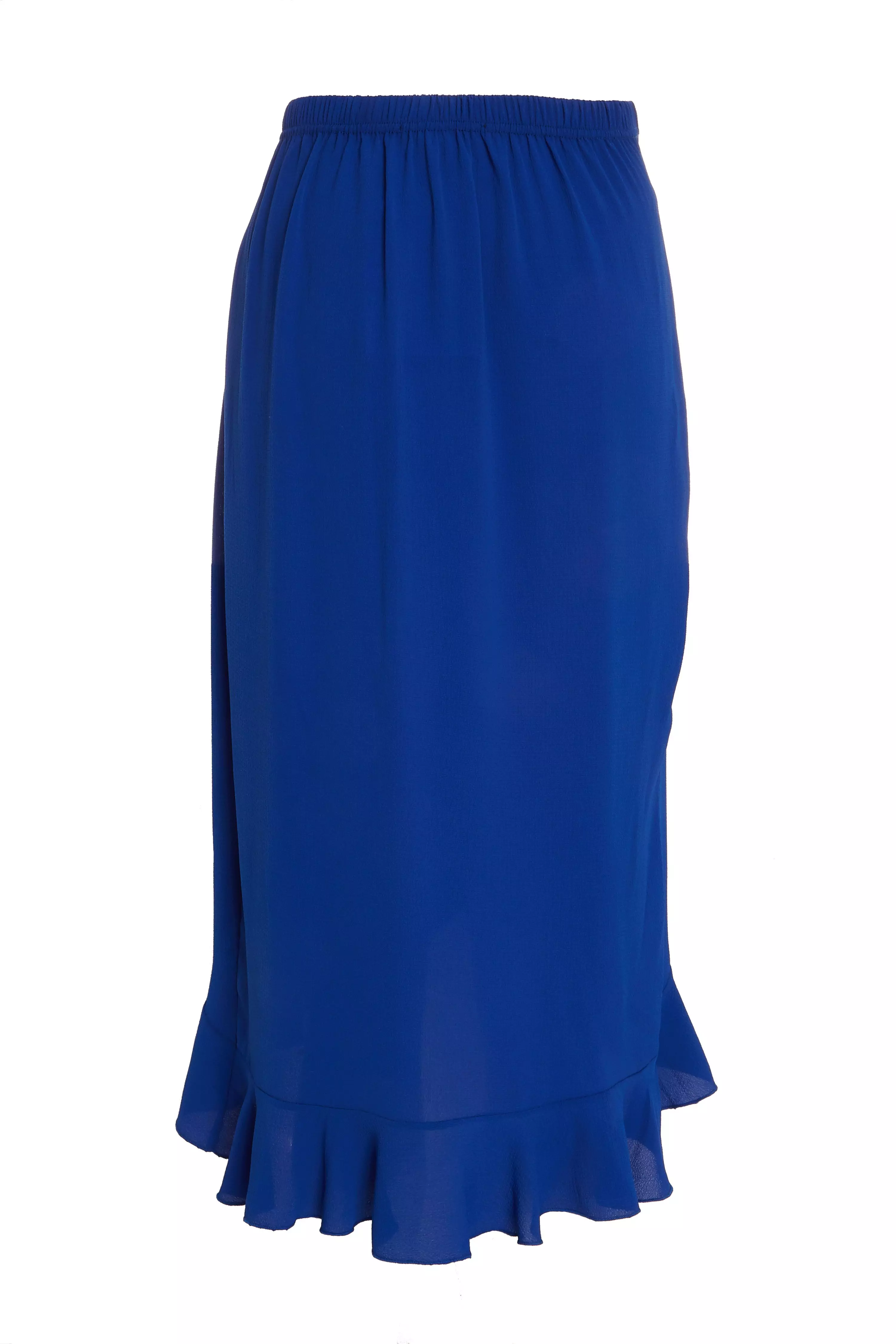 Blue Frill Wrap Midi Skirt