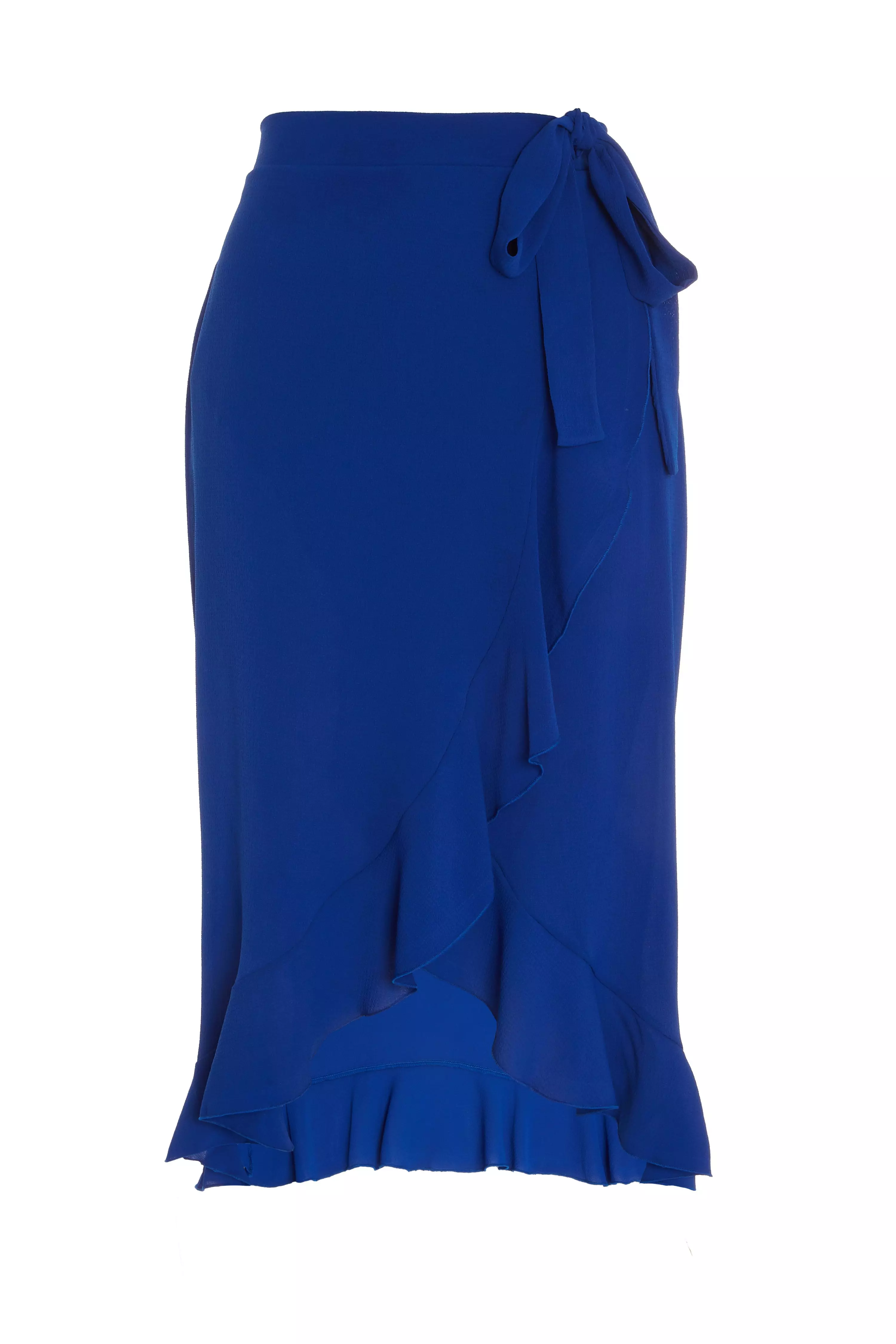 Blue Frill Wrap Midi Skirt