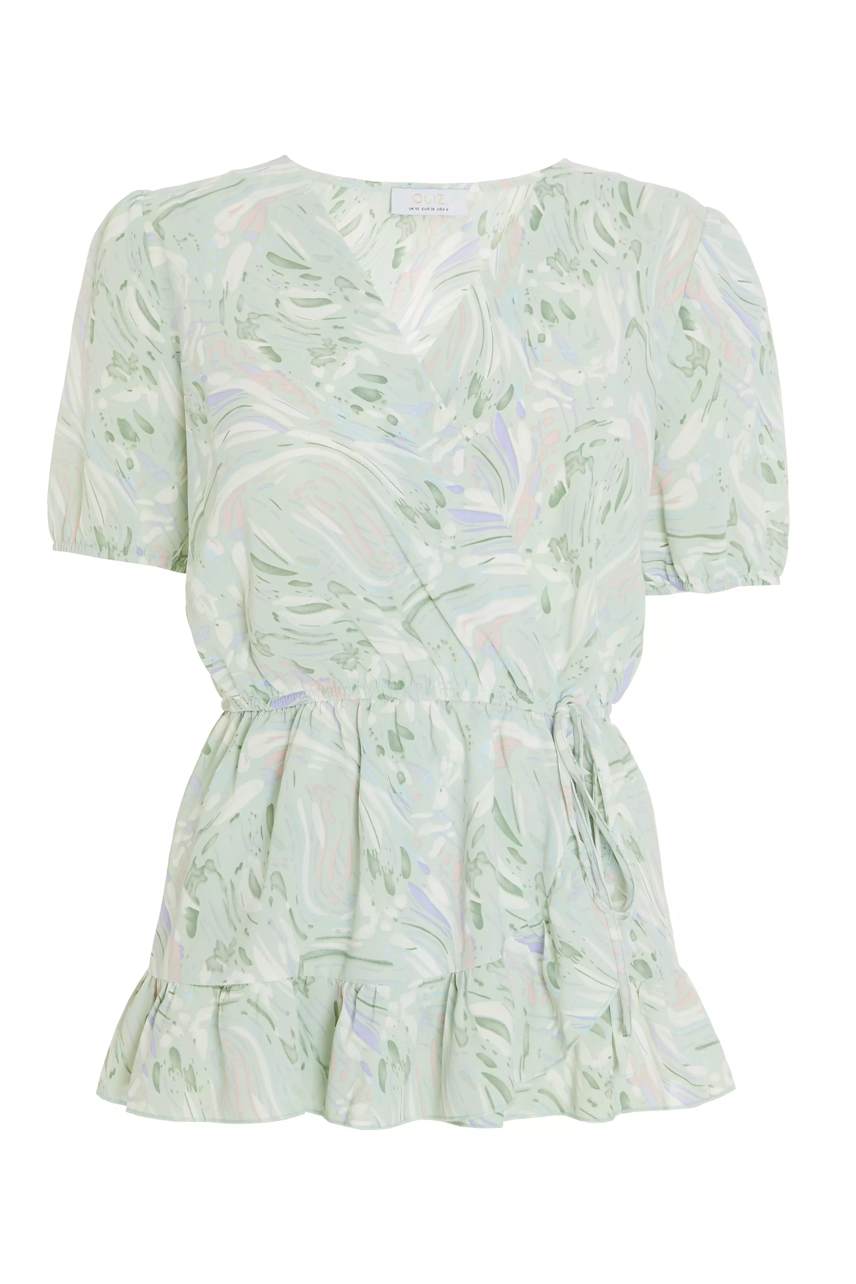 Mint Marble Print Wrap Peplum Top