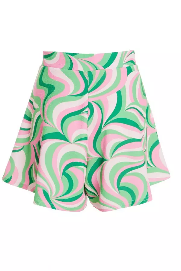 Green Swirl Print Floaty Shorts