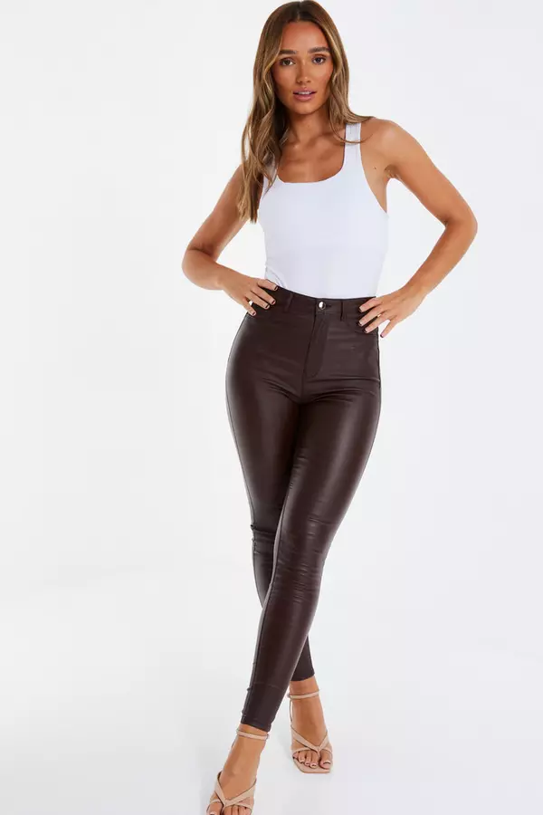 Brown Faux Leather Skinny Jeans