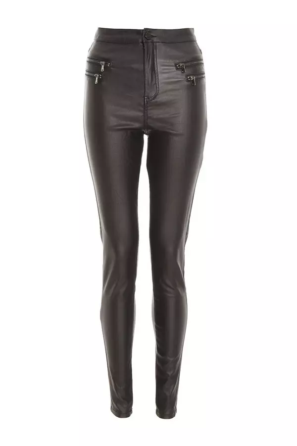 Black Faux Leather Zip Skinny Trousers