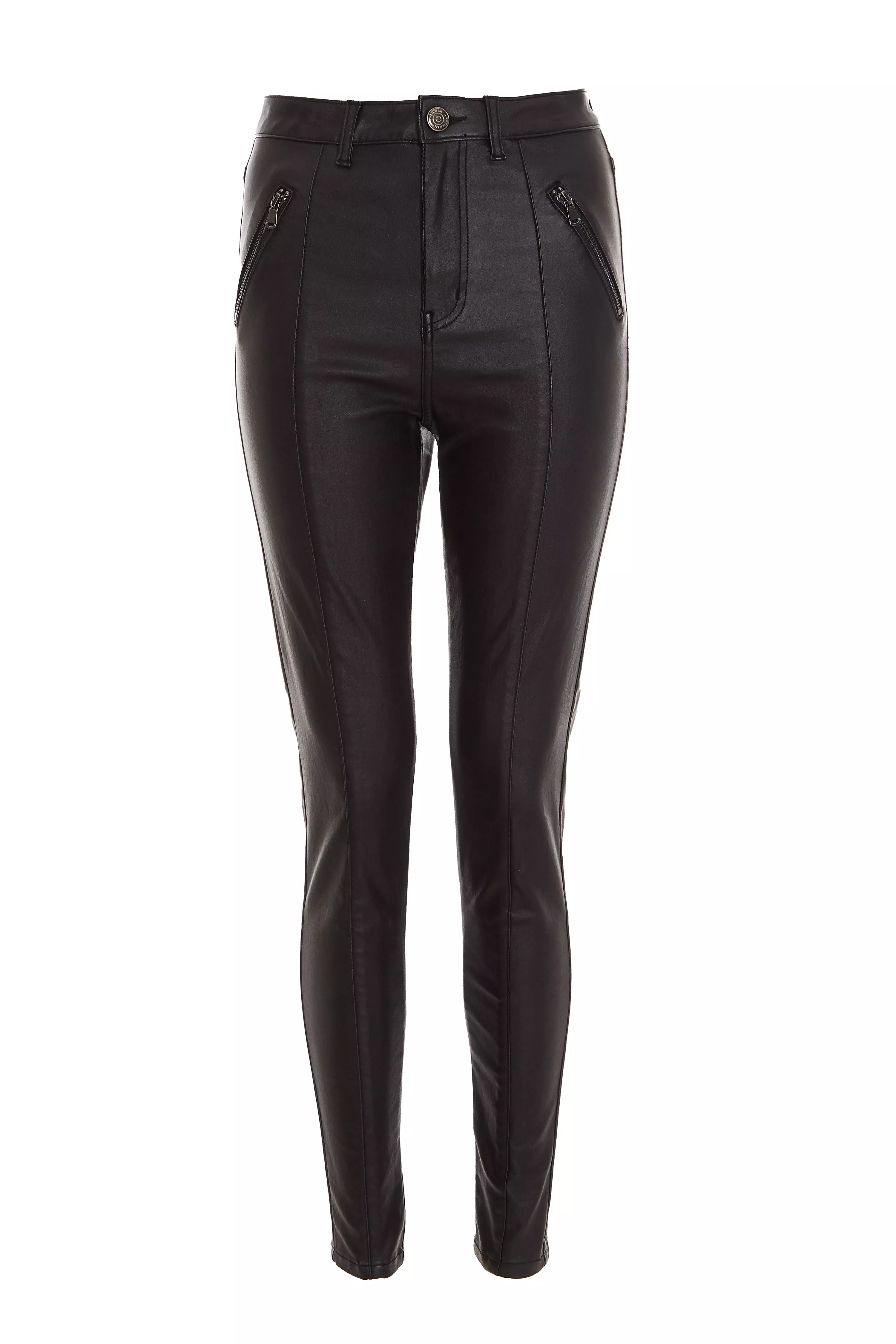 Black Faux Leather Zip Trousers