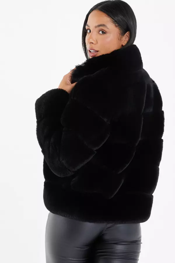 Black Faux Fur Short Puffer Jacket