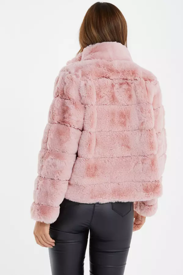 Pink Faux Fur Short Puffer Jacket