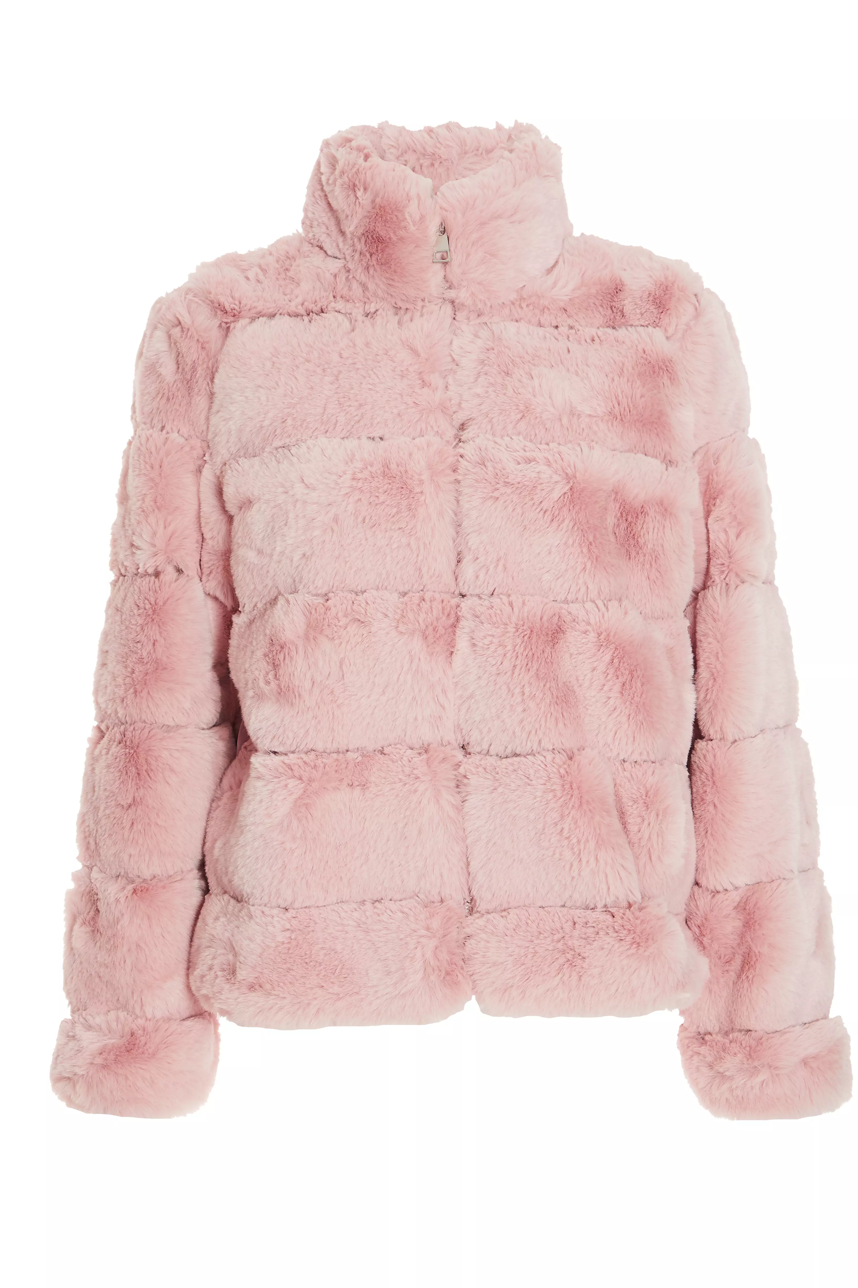 Pink Faux Fur Short Puffer Jacket