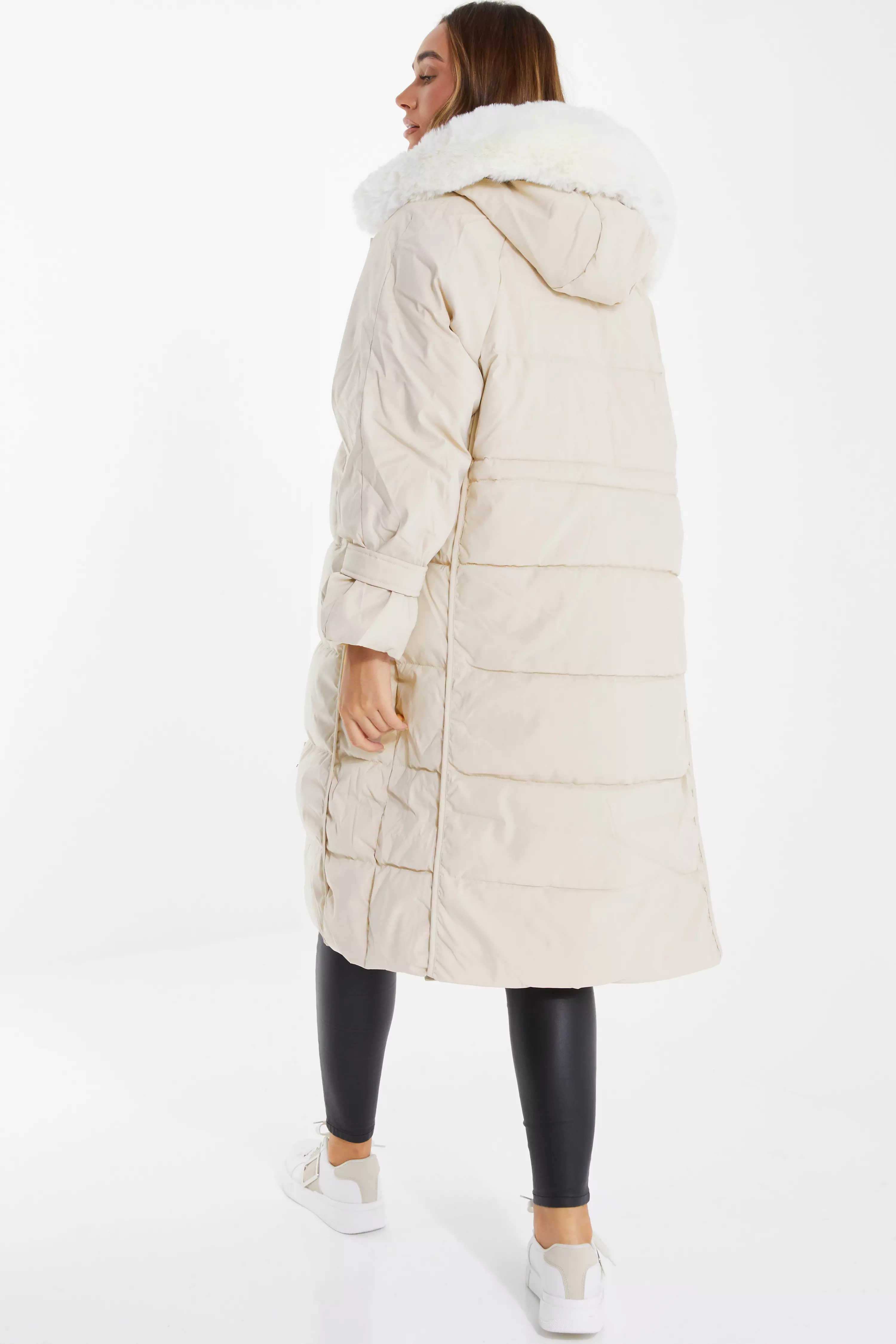 Cream Longline Padded Coat