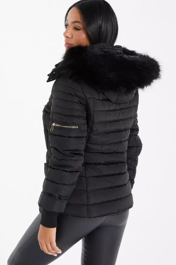 Black Faux Fur Padded Jacket