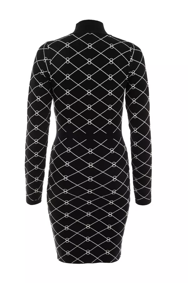 Black Light Knit Geometric Mini Dress