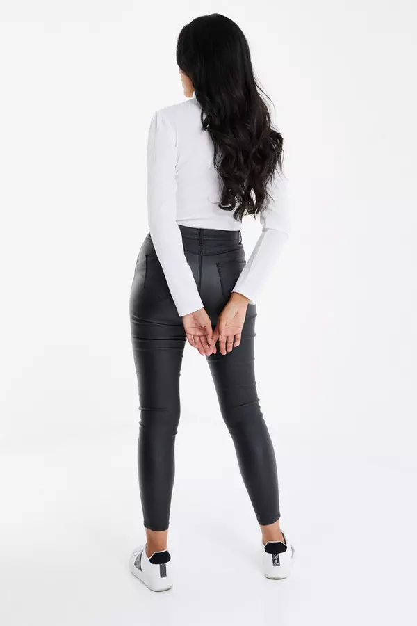 Petite Black Faux Leather Skinny Jeans