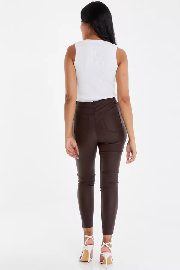 Petite Brown Faux Leather Skinny Jeans