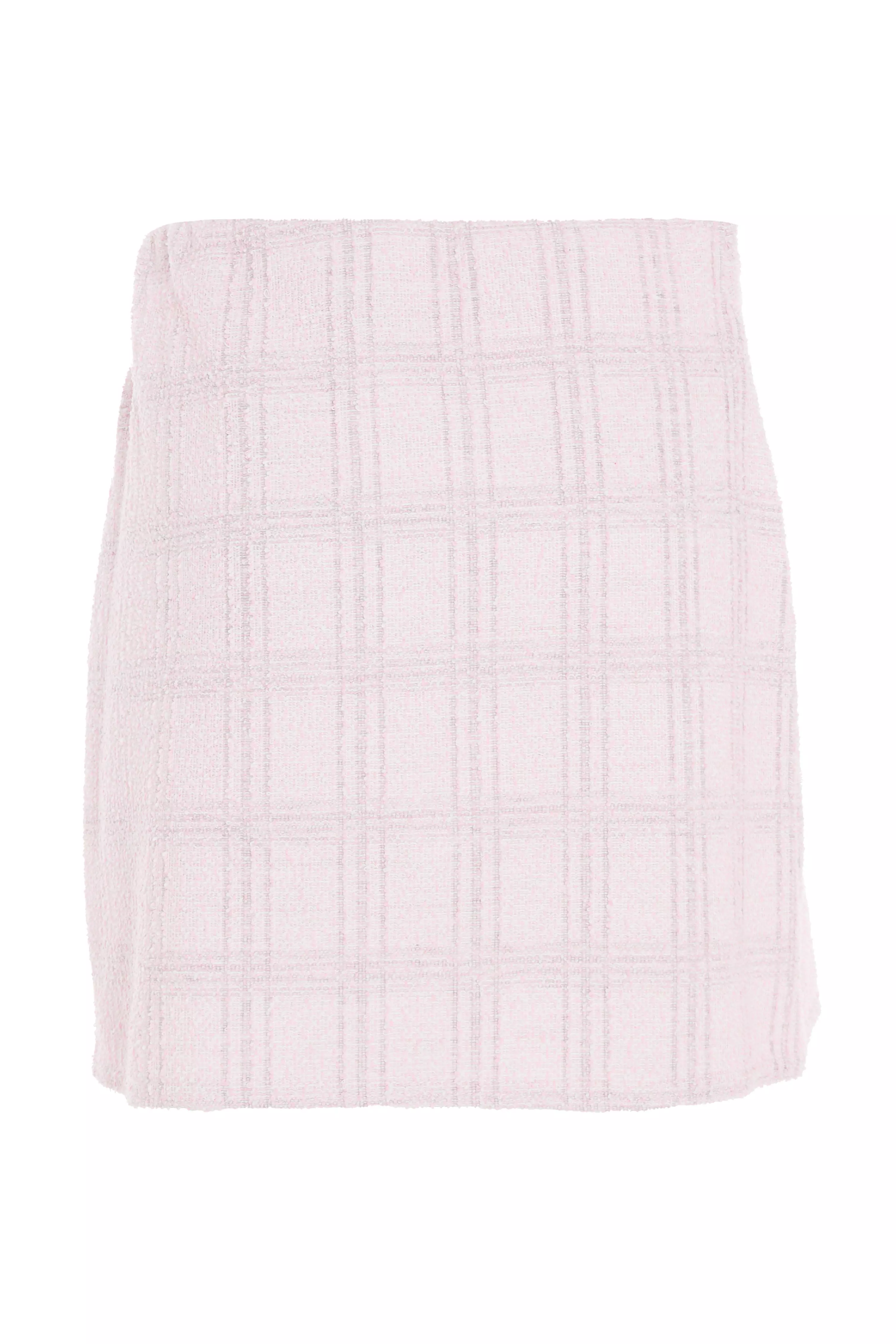 Pink Check Boucle Mini Skirt