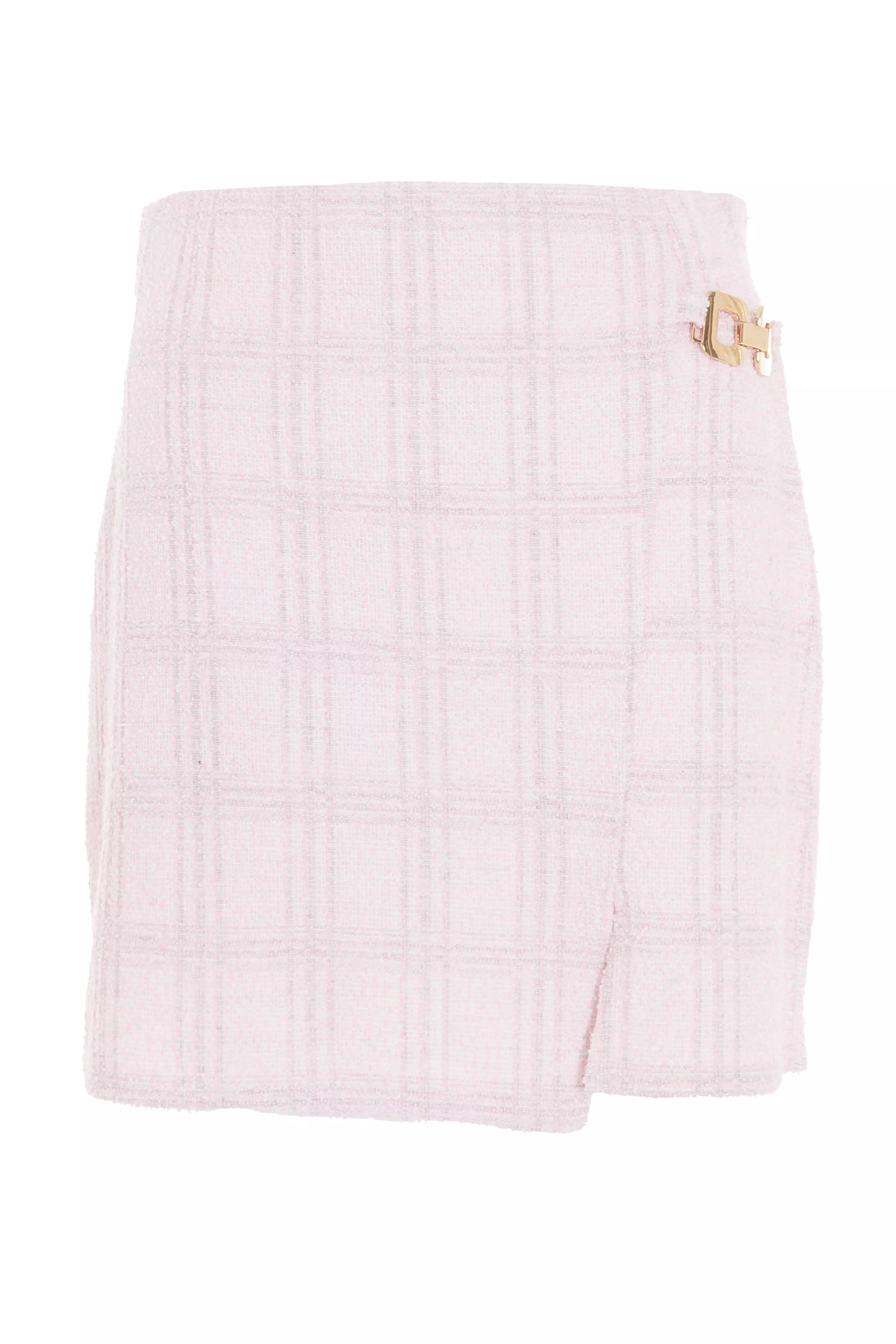 Pink Check Boucle Mini Skirt