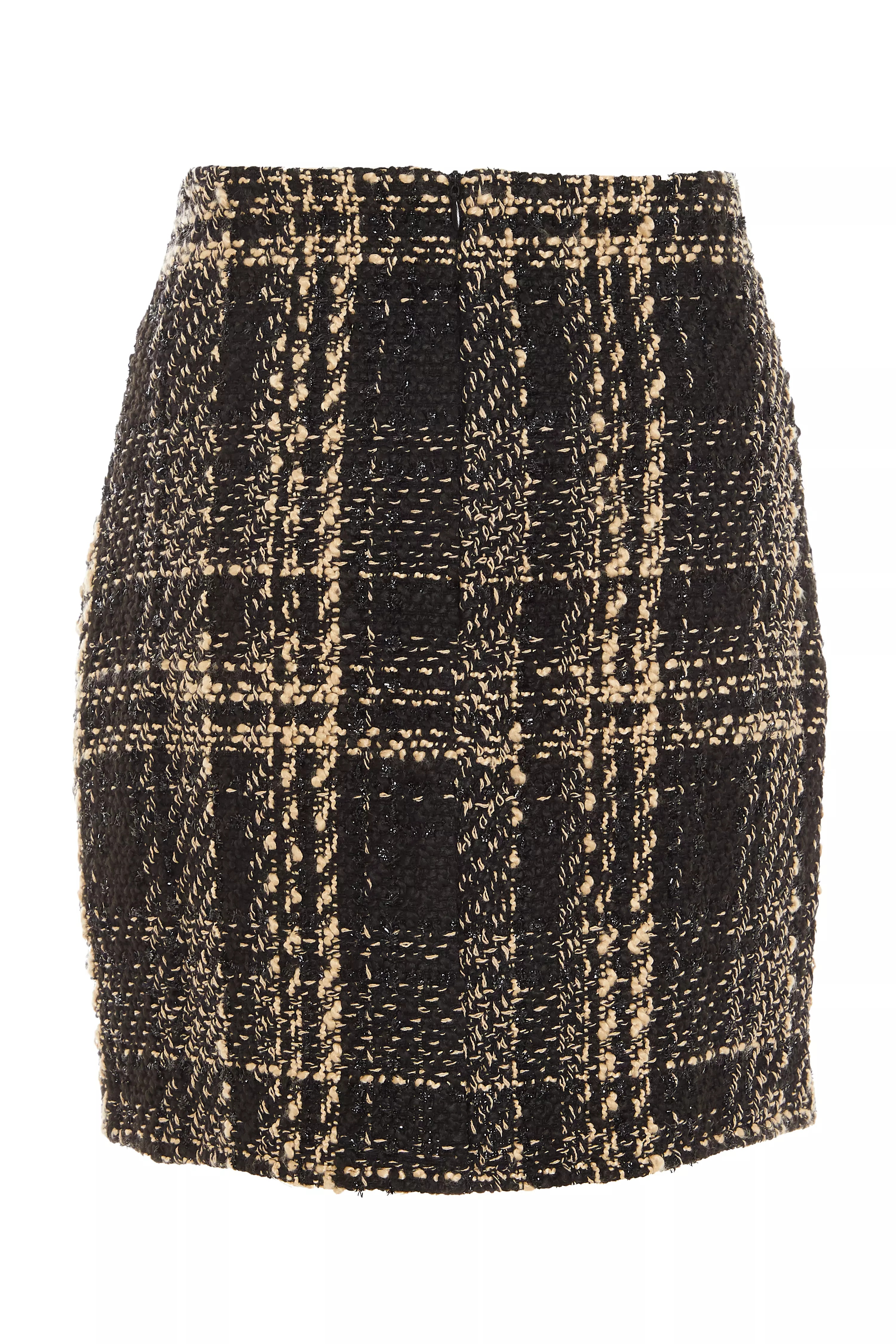Black Check Boucle Mini Skirt