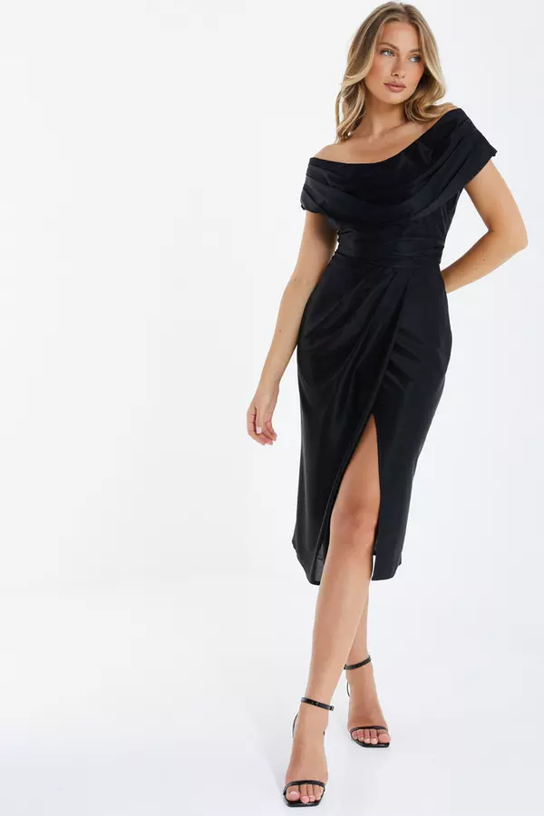 Black Ruched Midi Dress