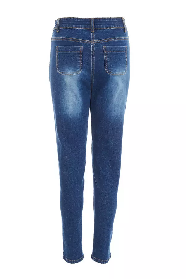 Dark Blue Split Hem Skinny Jeans