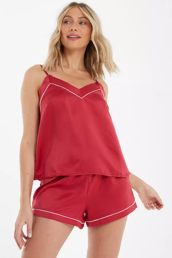 Red Satin Short Pyjama Set