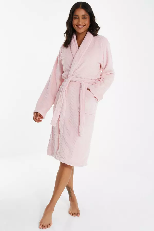 Pink Zig Zag Long Fleece Robe