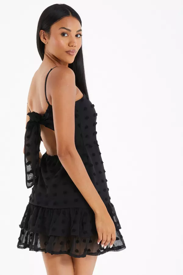 Black Polka Dot Chiffon Mini Dress