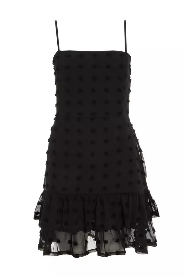 Black Polka Dot Chiffon Mini Dress