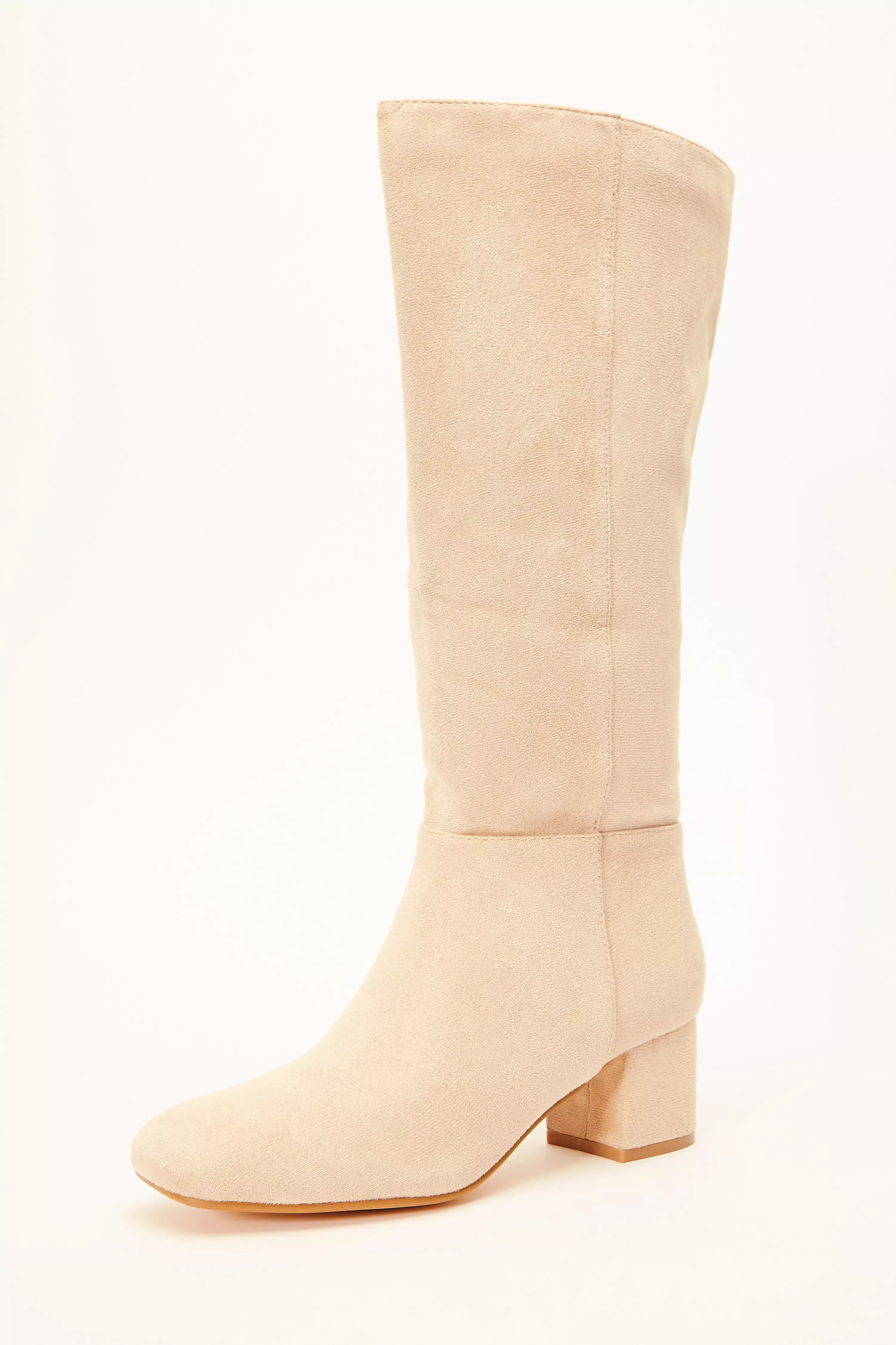 Cream Faux Suede Knee High Boots