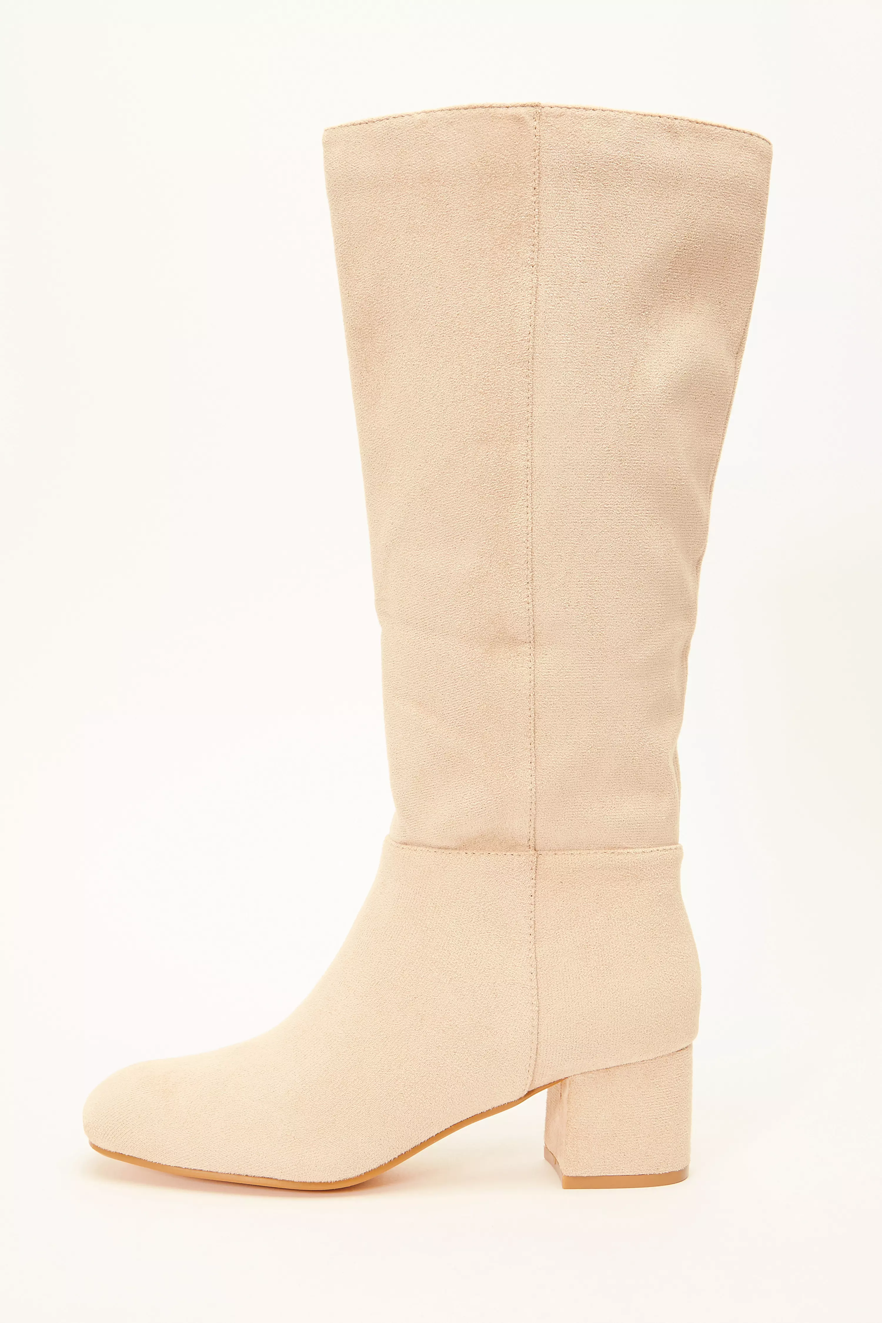 Cream Faux Suede Knee High Boots