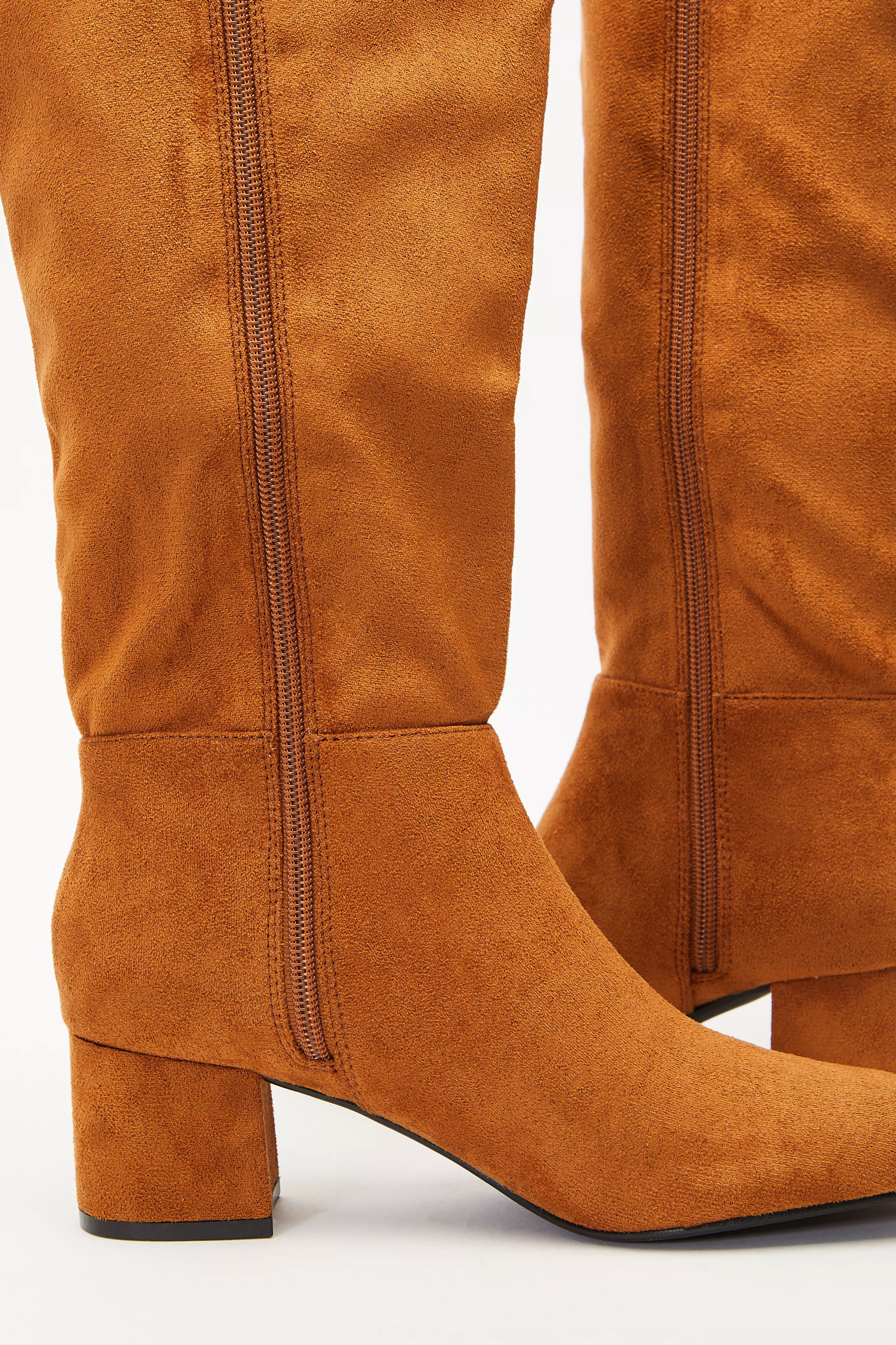 Tan Faux Suede Knee High Boots