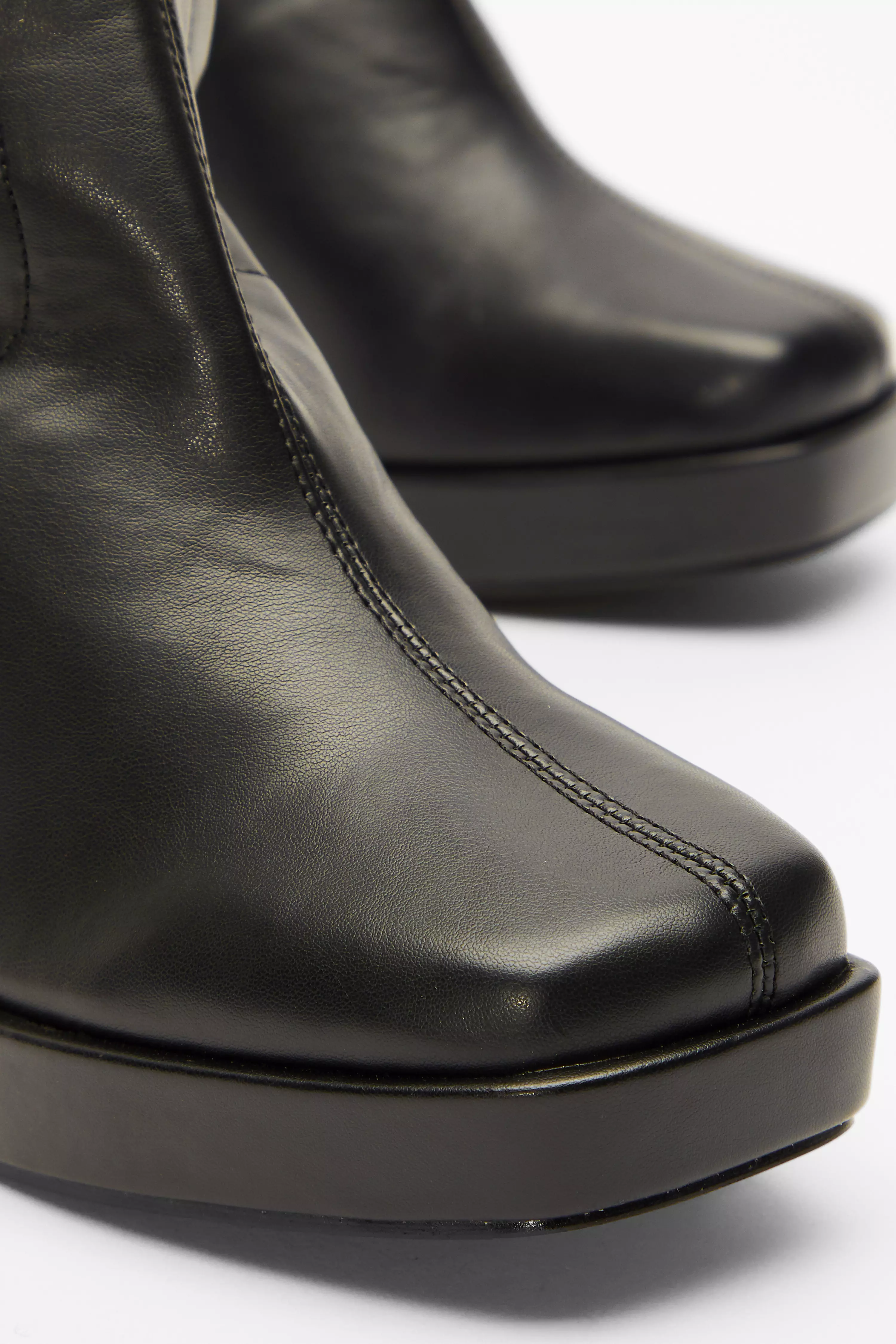 Black Faux Leather Platform Heeled Ankle Boots