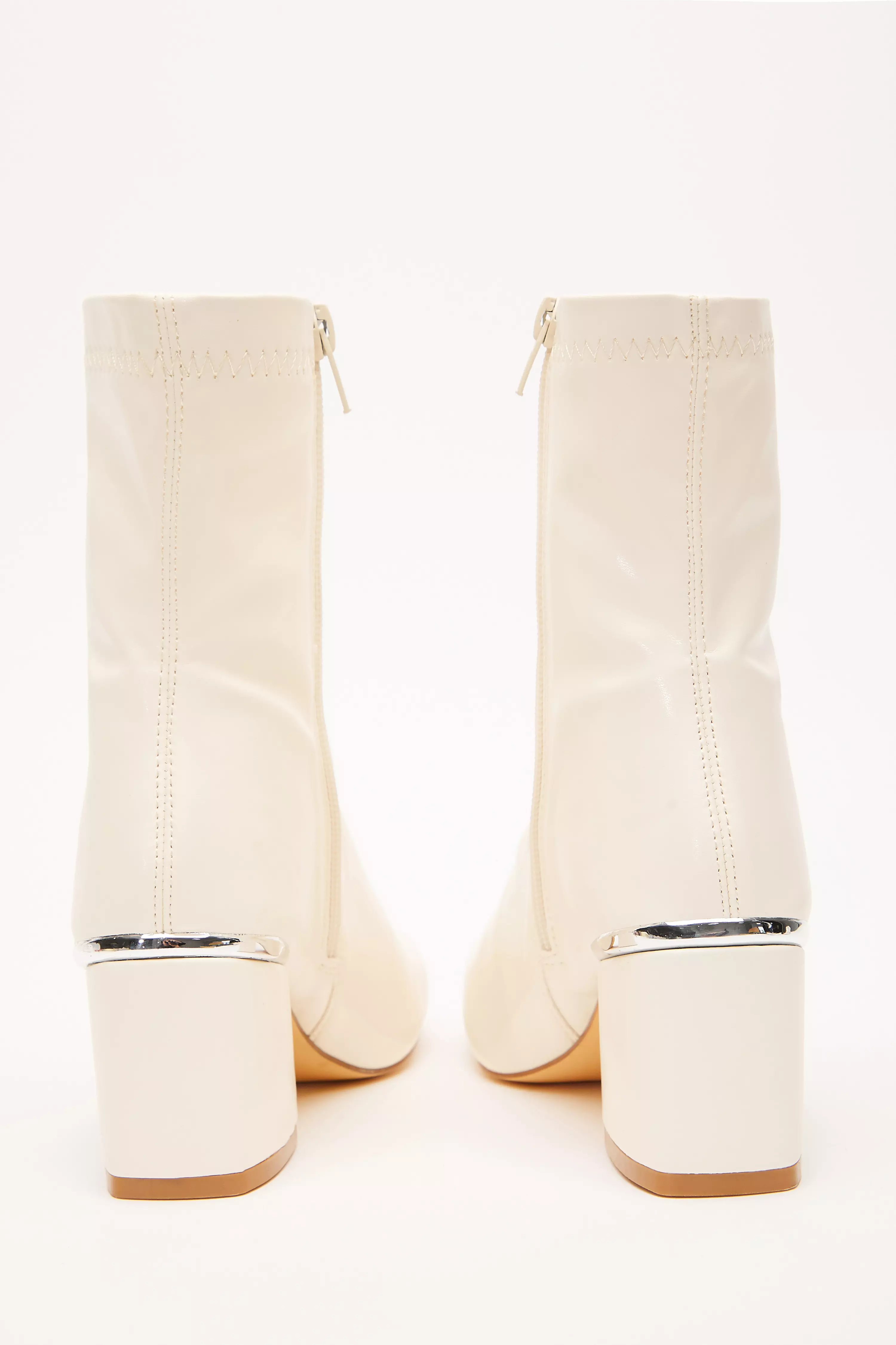 Cream Faux Leather Heeled  Ankle Boots