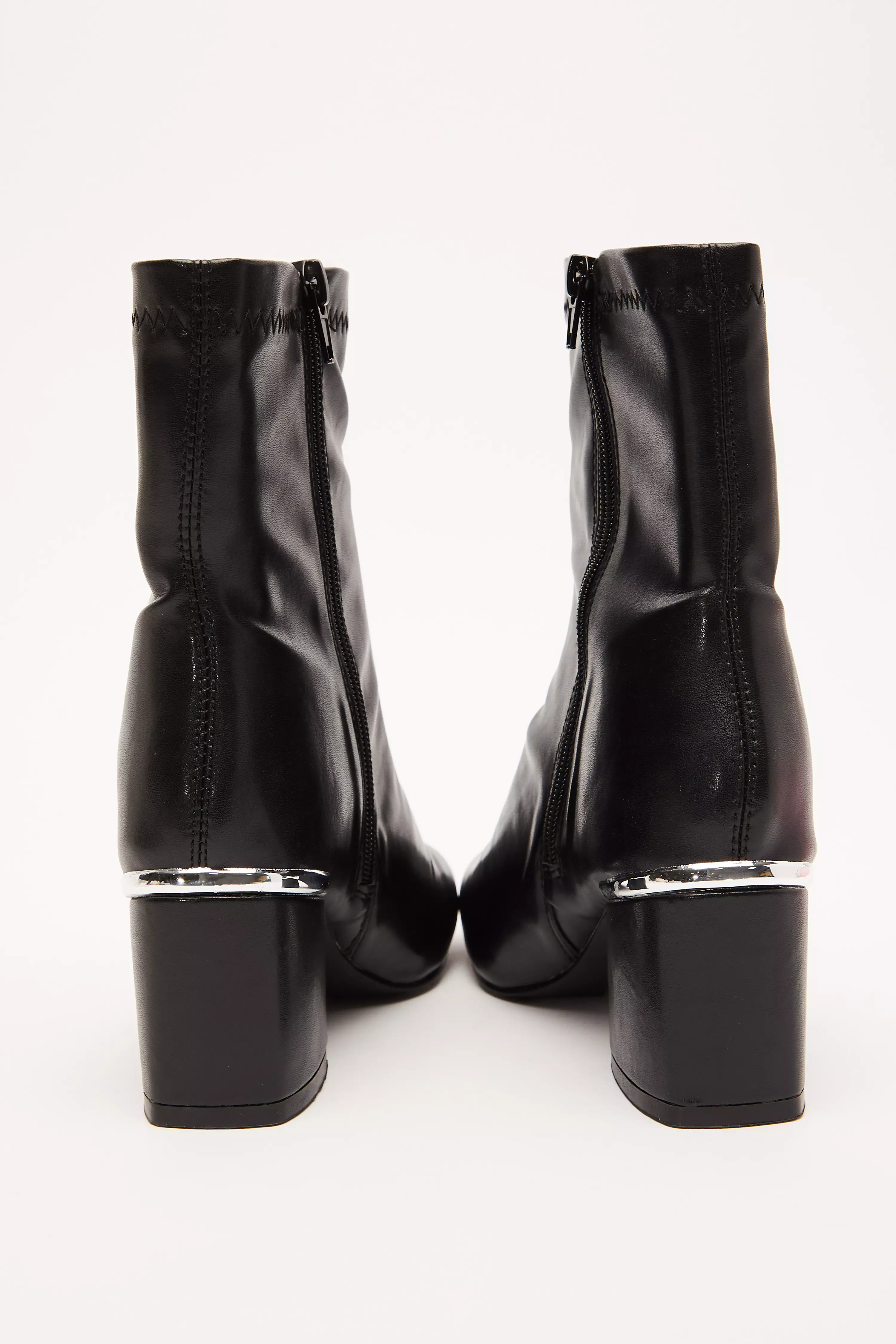 Black Faux Leather Heeled  Ankle Boots