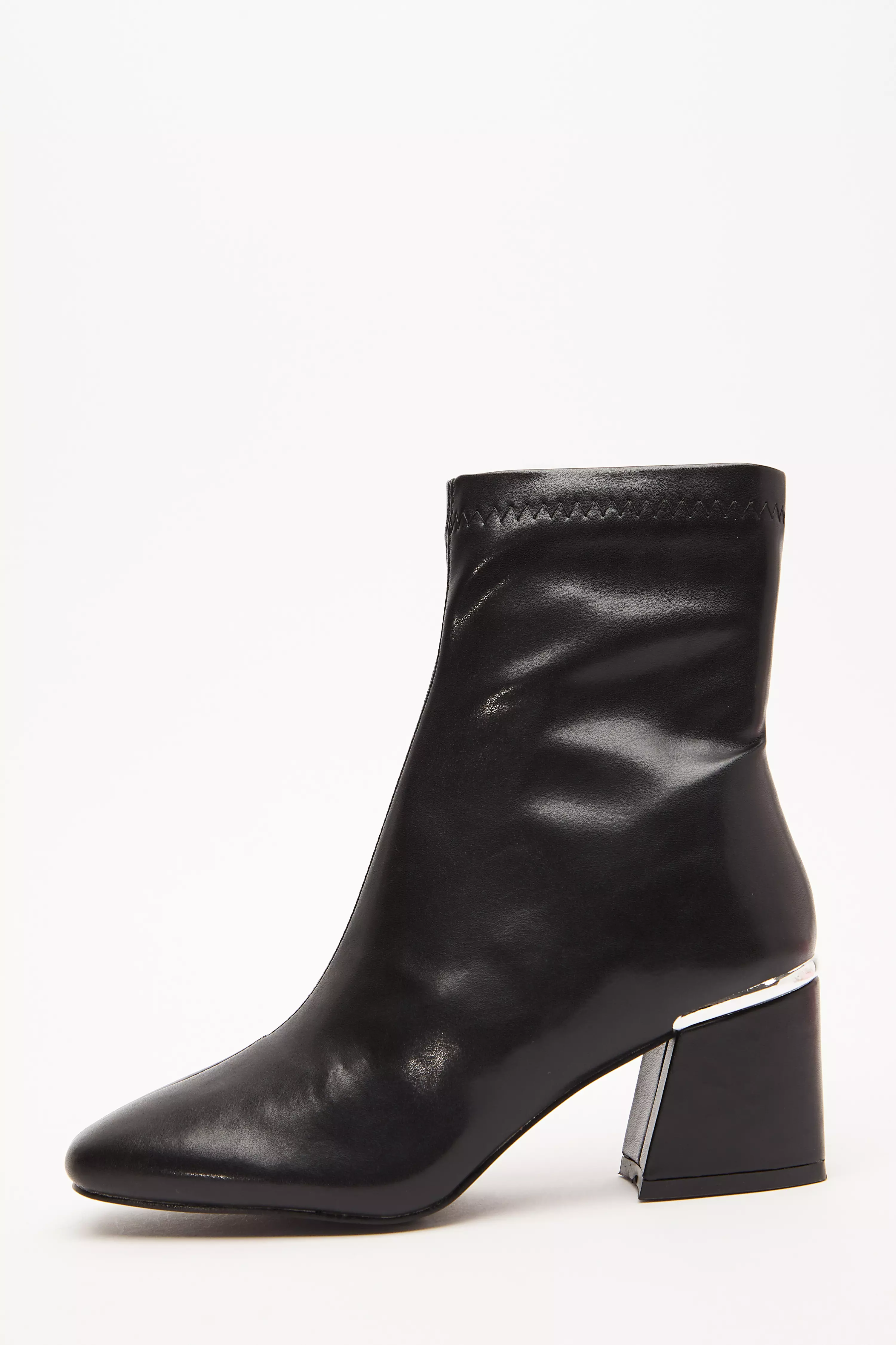 Black Faux Leather Heeled  Ankle Boots